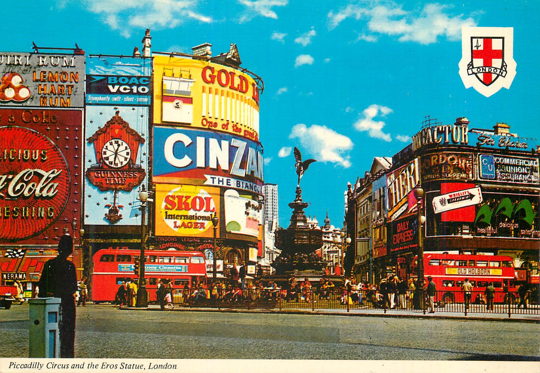 CPM Picadilly Circus and the Eros Statue London Skol Coca Cola Coca-cola