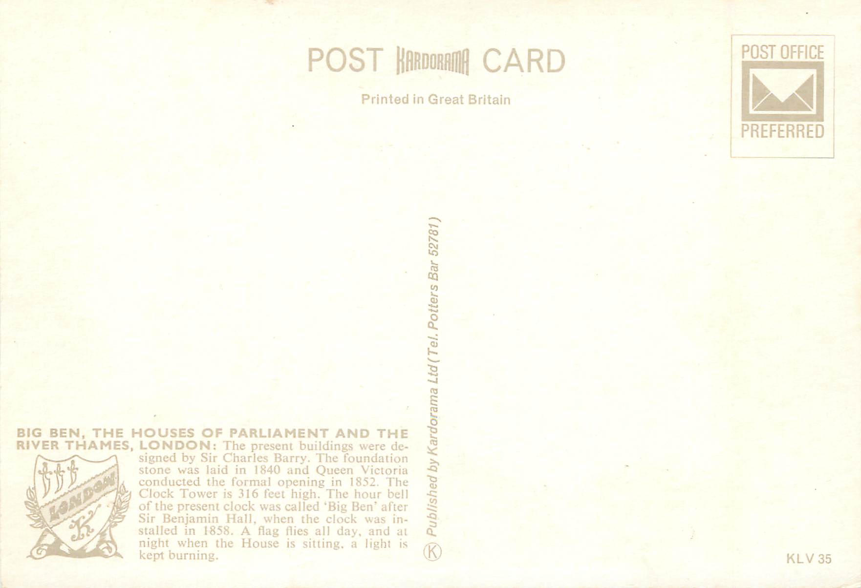 Big Ben, The Houses of Parliament and the River Thames, London — Kardorama Ltd. n° KLV 35 — Reverso