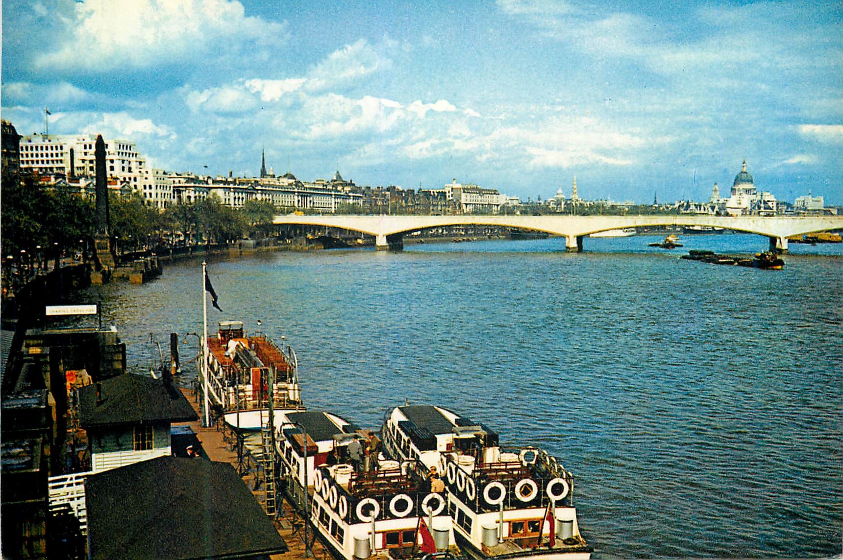 CPM View of the Thames Embankment and Cleopatra's Needle Bateaux