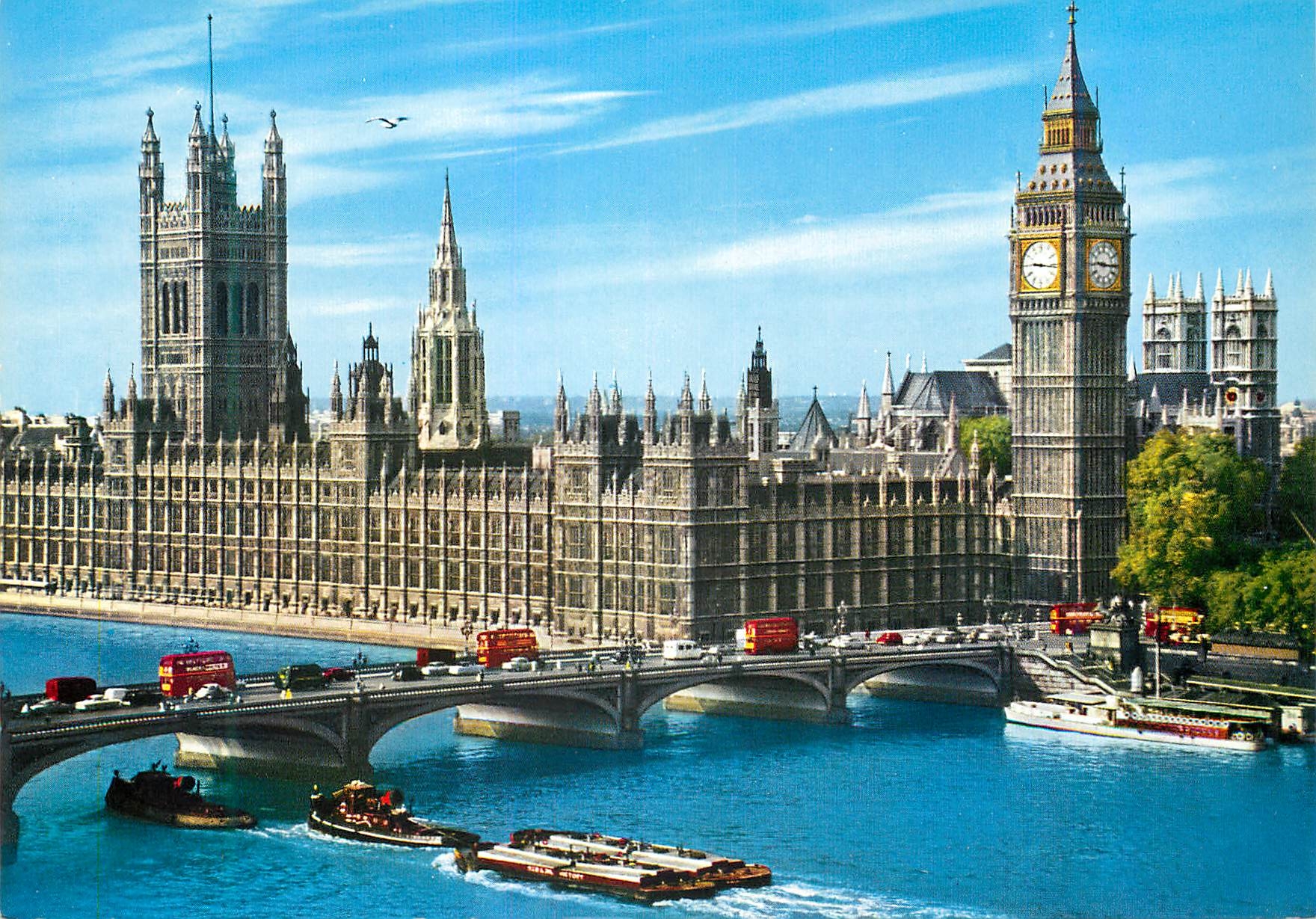 Die Parlamentskammern und der Fluss Thames — Big Ben — John Hinde Limited