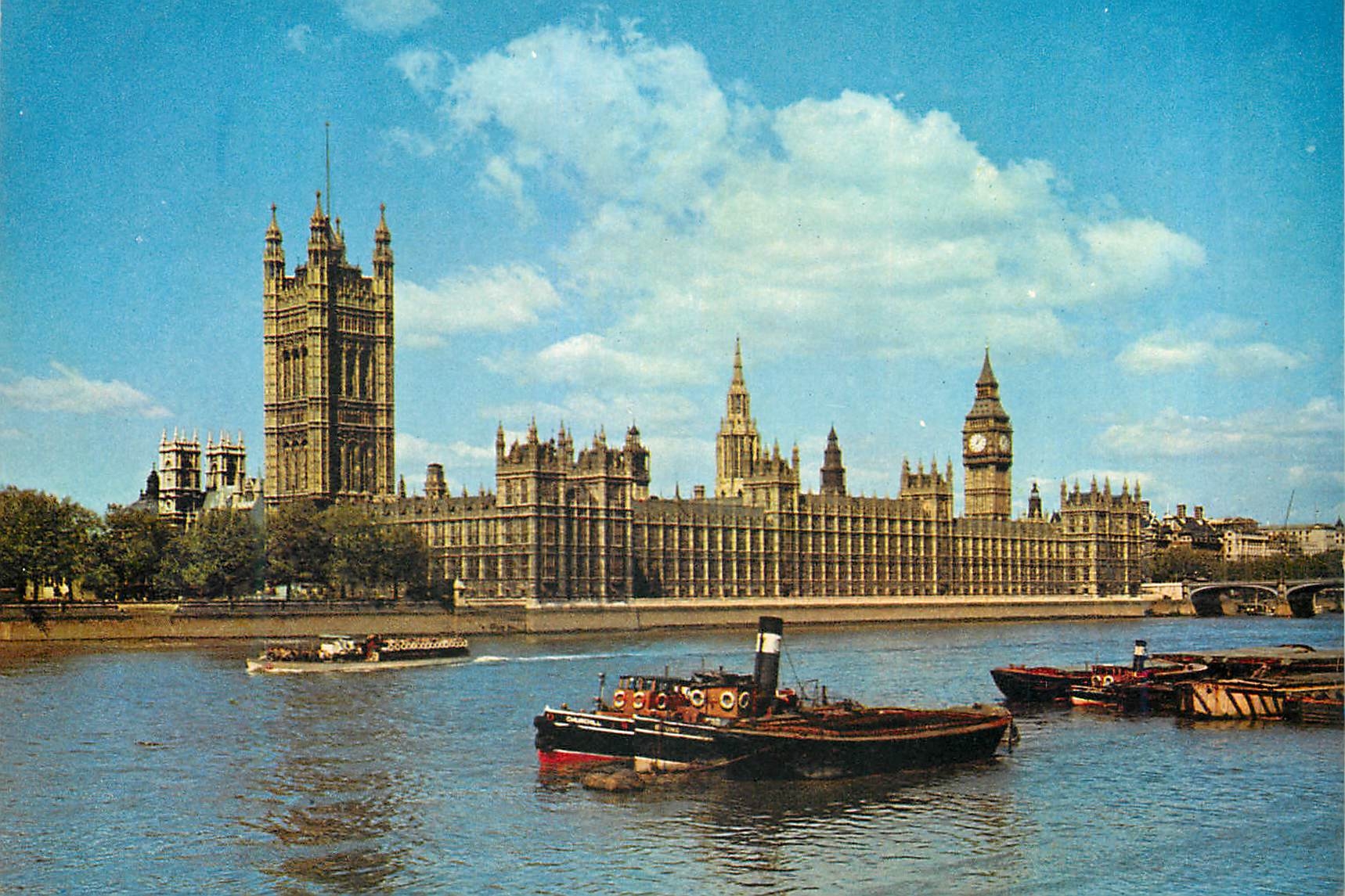 Die Säle des Parlaments in Westminster — Aussicht auf den Fluss Thames — J. Arthur Dixon, Nr. 421