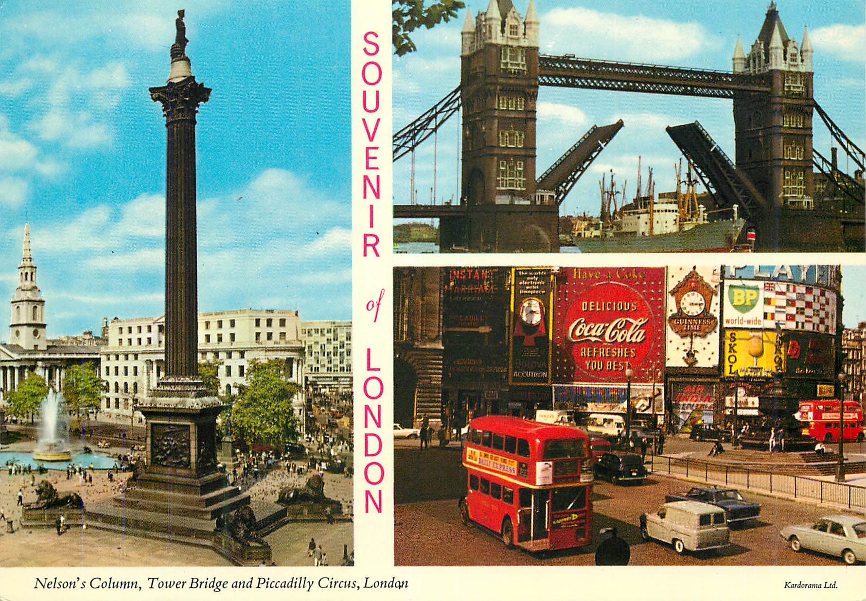 CPM Nelson's Column Tower Bridge and Piccadilly Circus London Coca-Cola Coca Cola