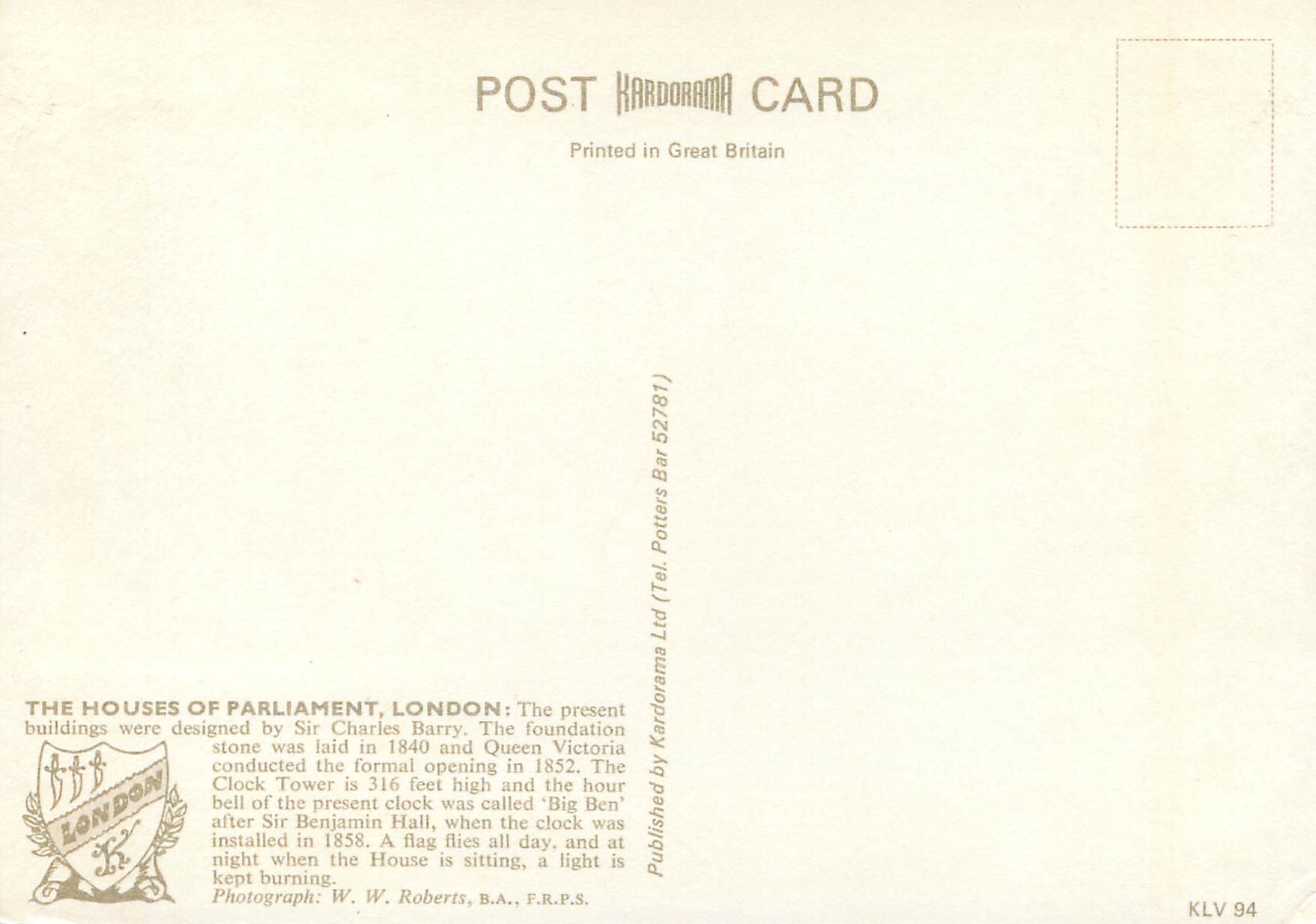 The Houses of Parliament, London — Kardorama Ltd. n° 52781 — Back
