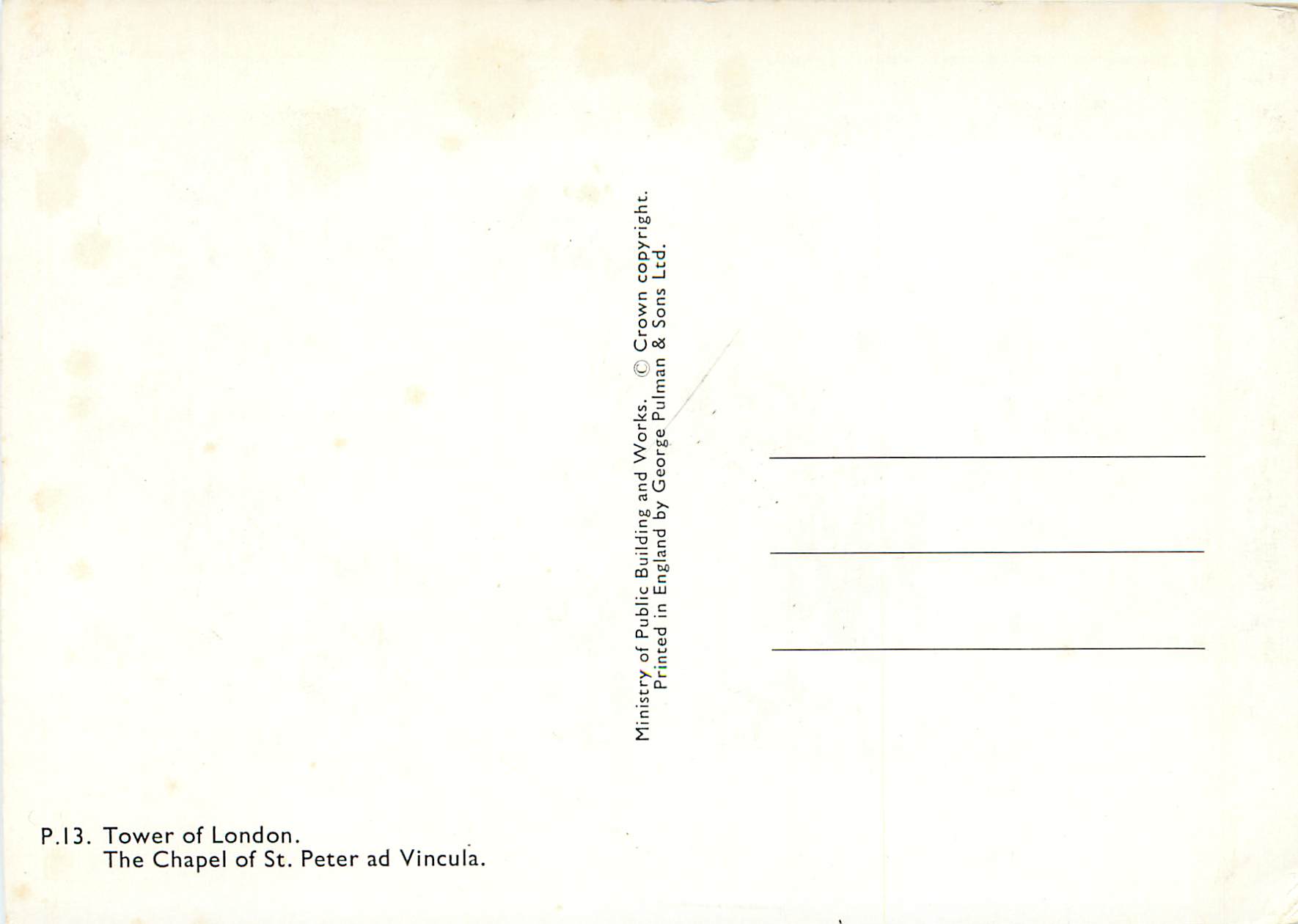 CPM Tower of London The Chapel of St Peter ad Vincula — Verso