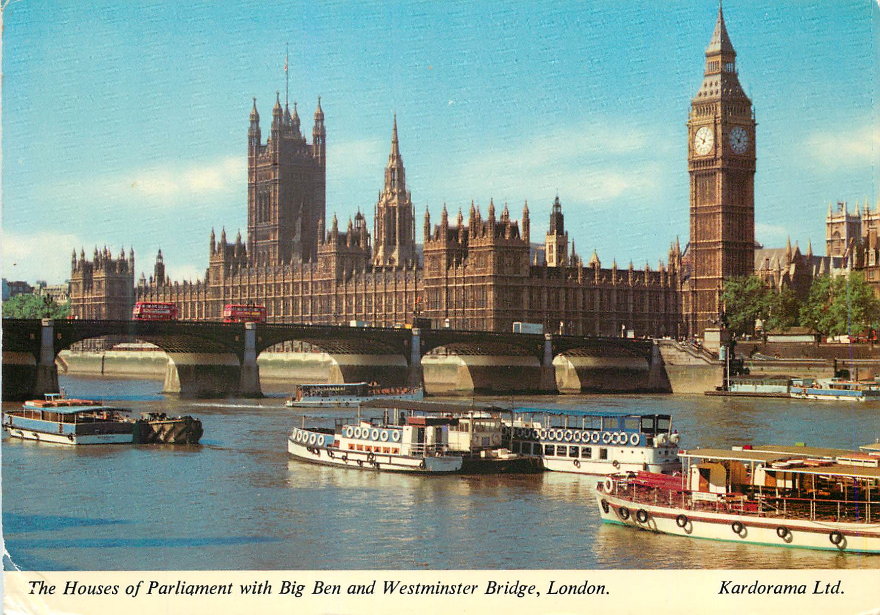 CPM The Houses of Parliament With Big Ben and Westminster Bridge London Bateaux