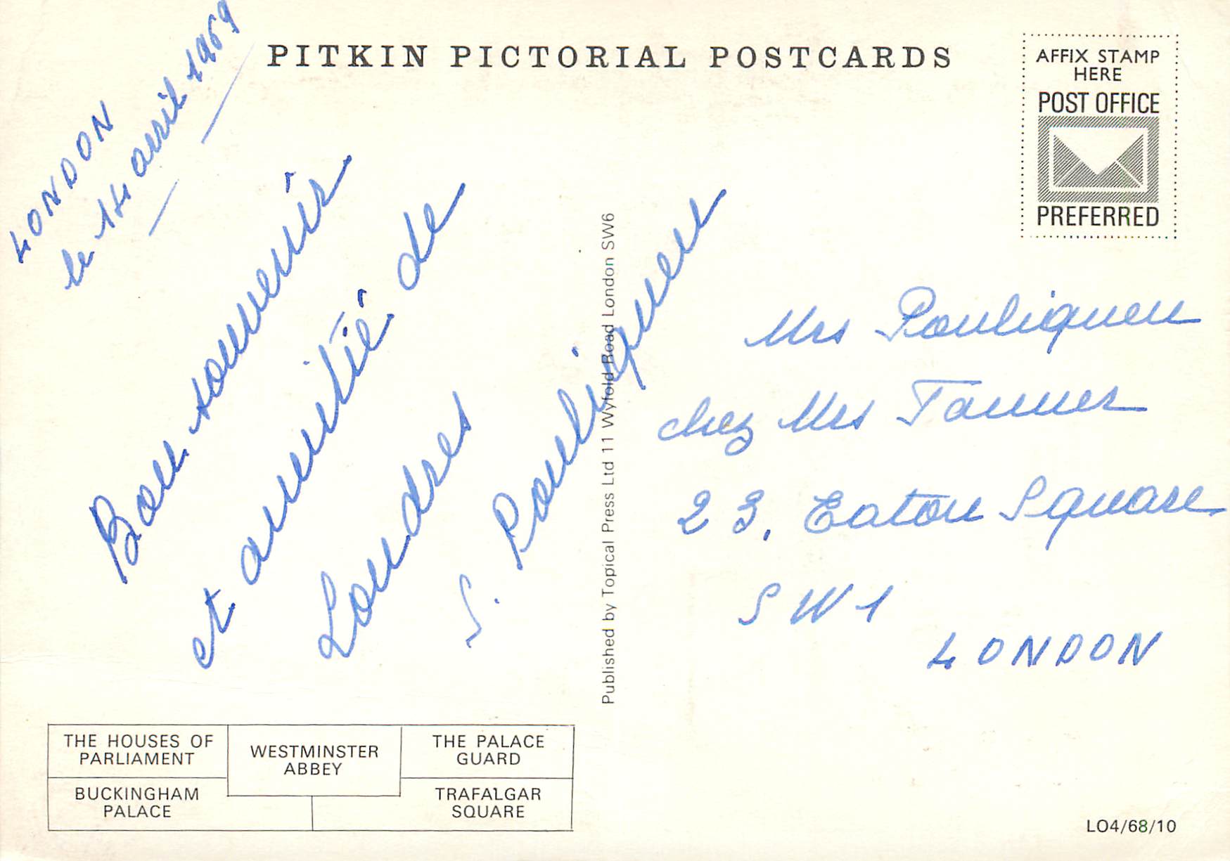 Londres — vue panoramique des monuments — Pitkin Pictorial Postcards — Verso