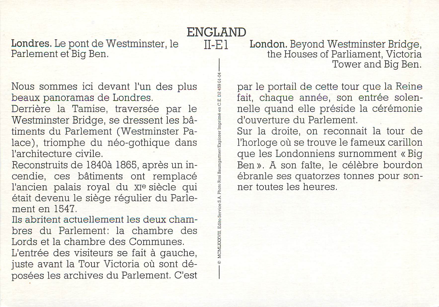 CPM LOndres Le pont de Westminster le Parlement et Big Ben — Rückseite