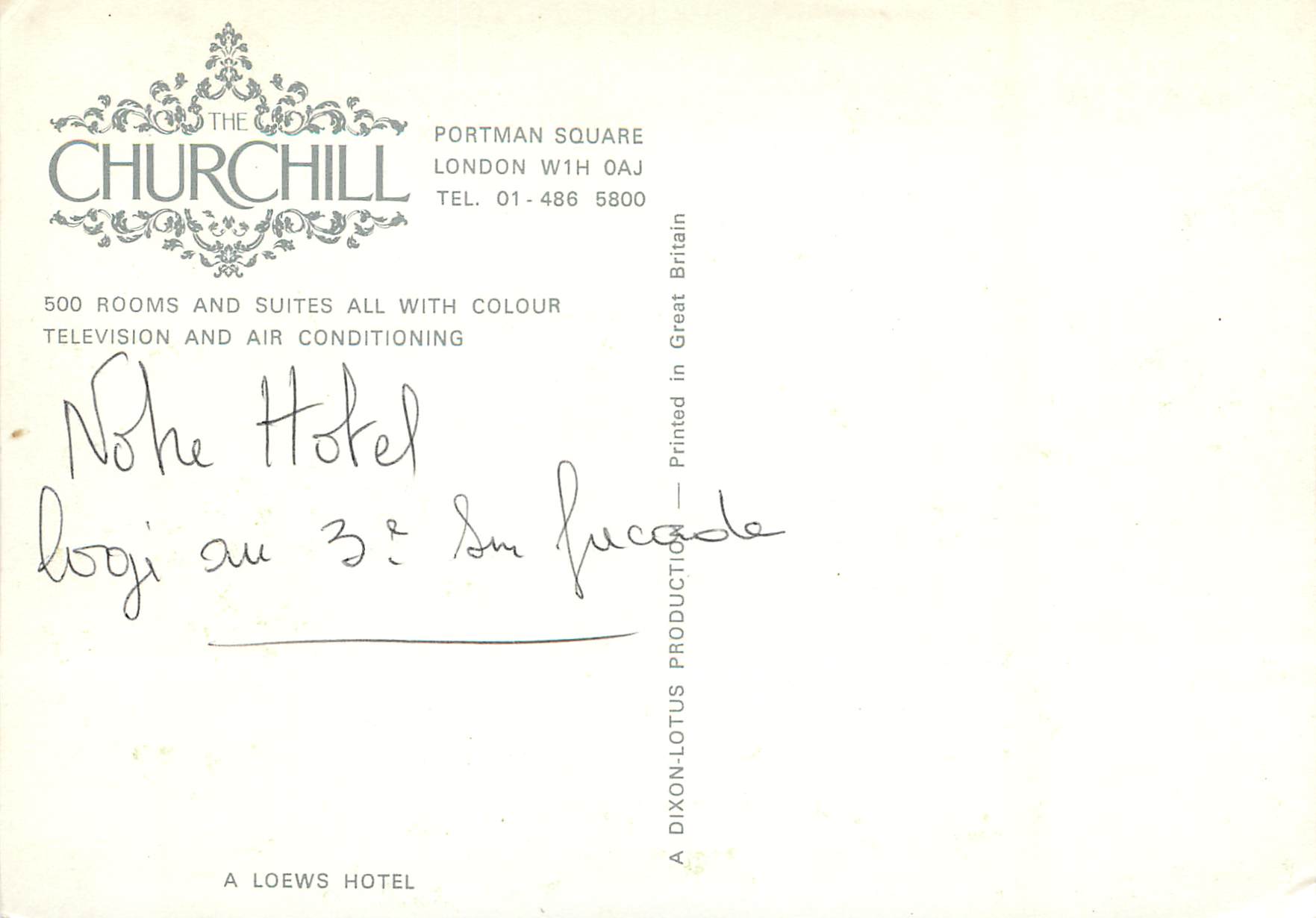 CPM A Loews Hotel The Churchill — Rückseite