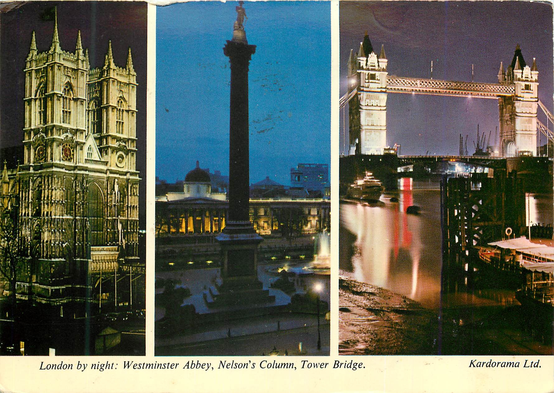 CPM London By Night Westminster Abbey Nelson's Column Tower Bridge