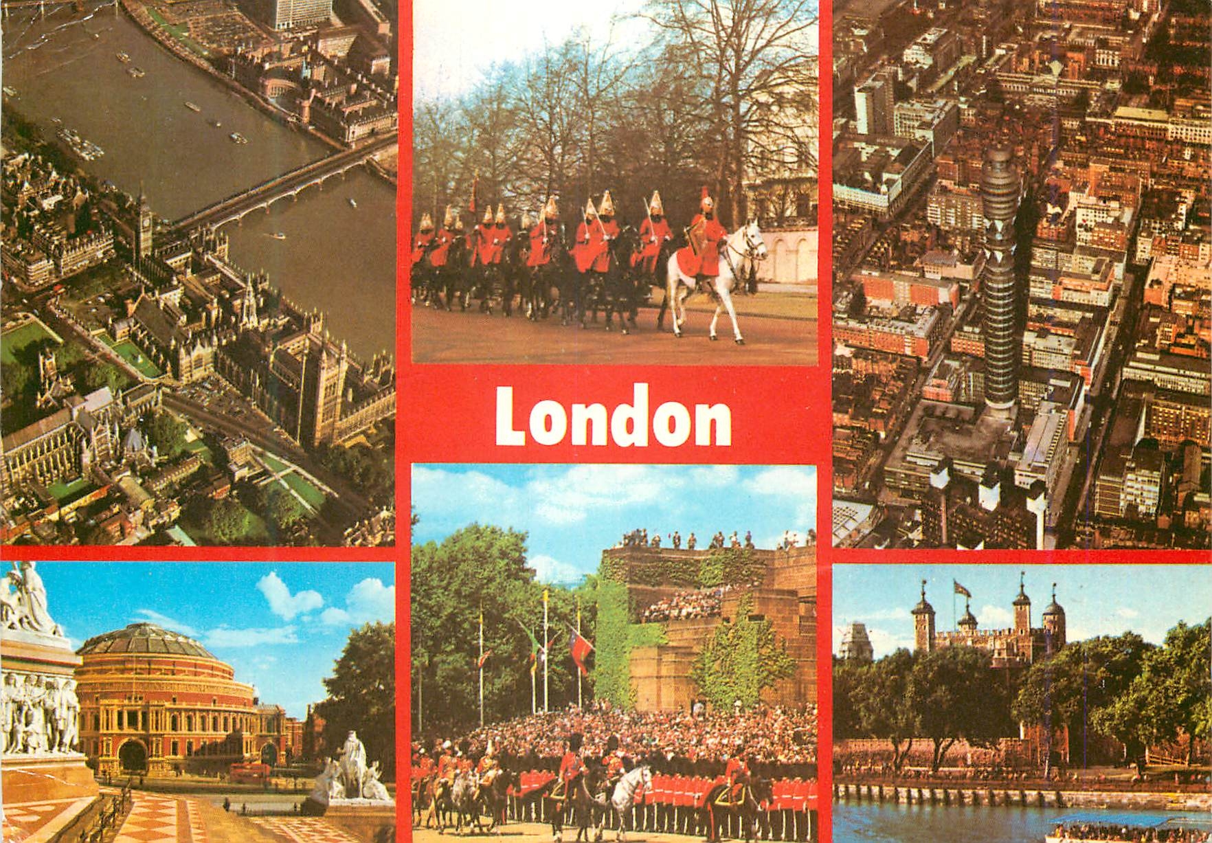 CPM London Aerial View The Royal Albert Hall Life Guards in the Mall The Tower of London Militaria