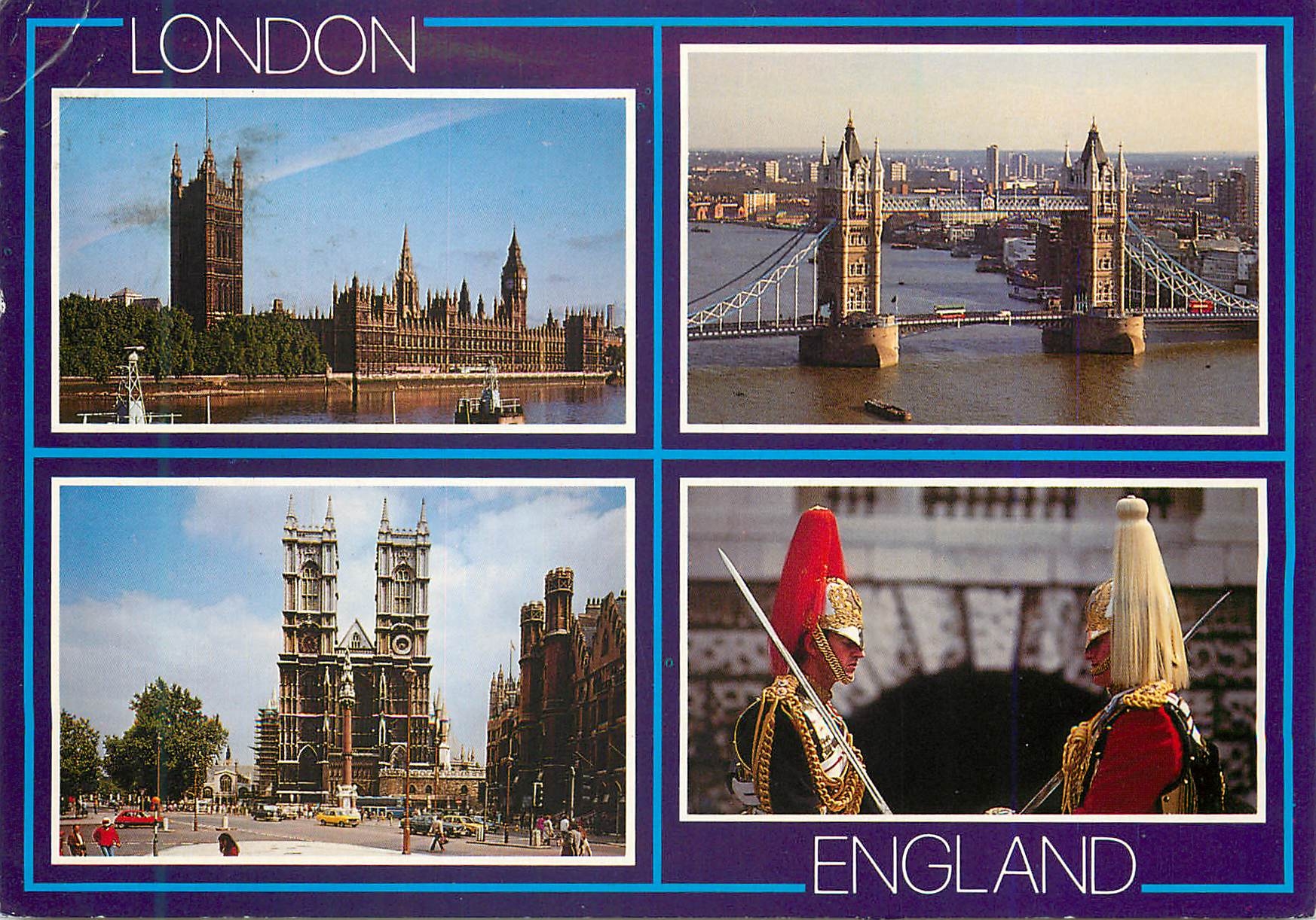 Londres — Vue de l'Assemblée parlementaire, du Tower Bridge, de l'Abbaye de Westminster et des Gardes — Thomas & Bernacci Ltd. n° A 84