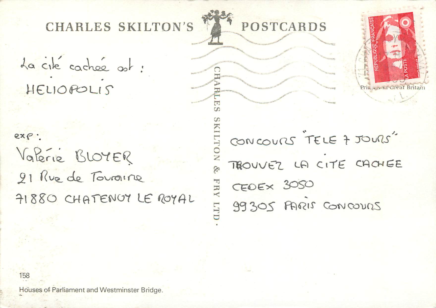 Houses of Parliament and Westminster Bridge — Charles Skilton's Postcards n°158 — Verso