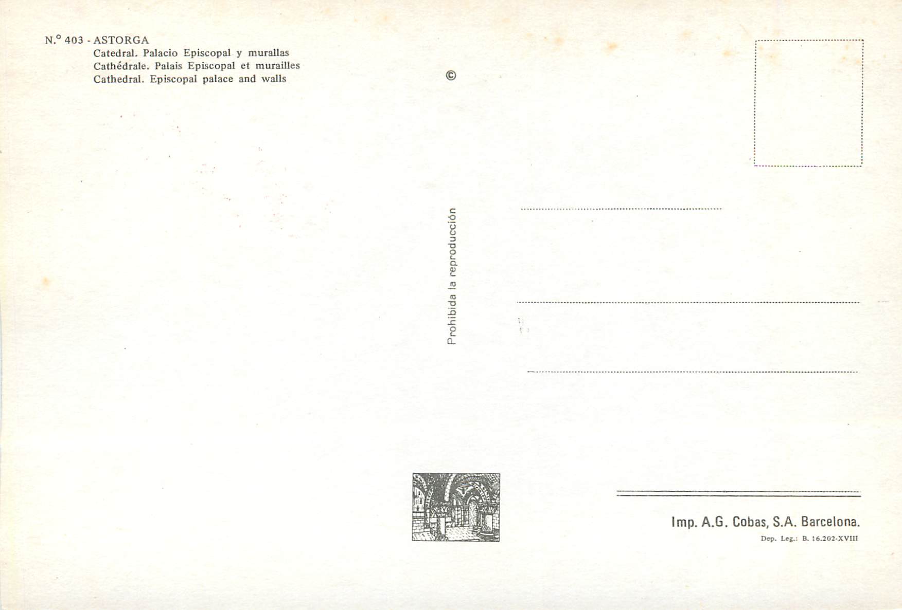 CPM Recuerdo de Astorga Cathedrale Palais Esiscopal et Murailles — Rückseite