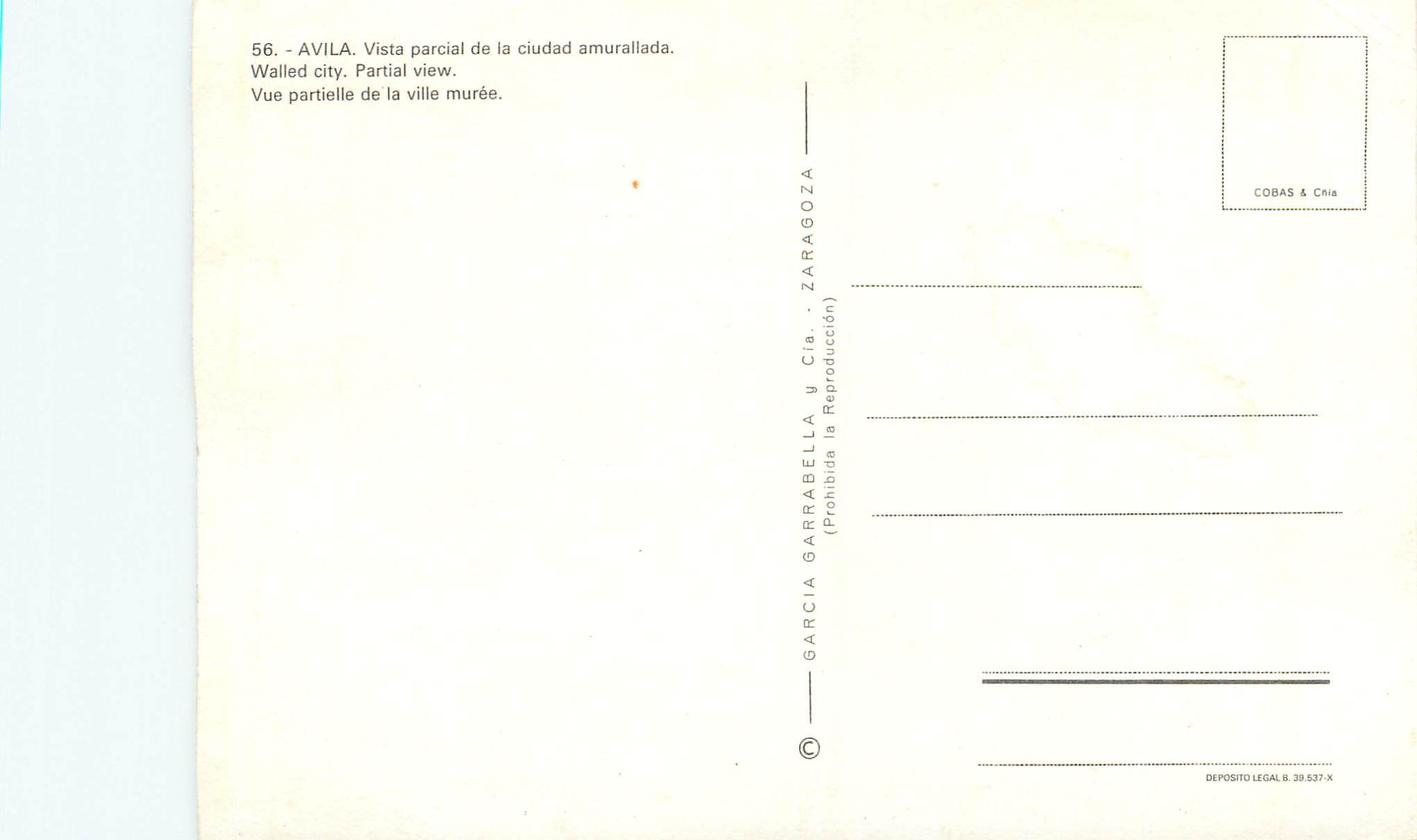 CPM Avila Vue Partielle de la Ville Muree — Back