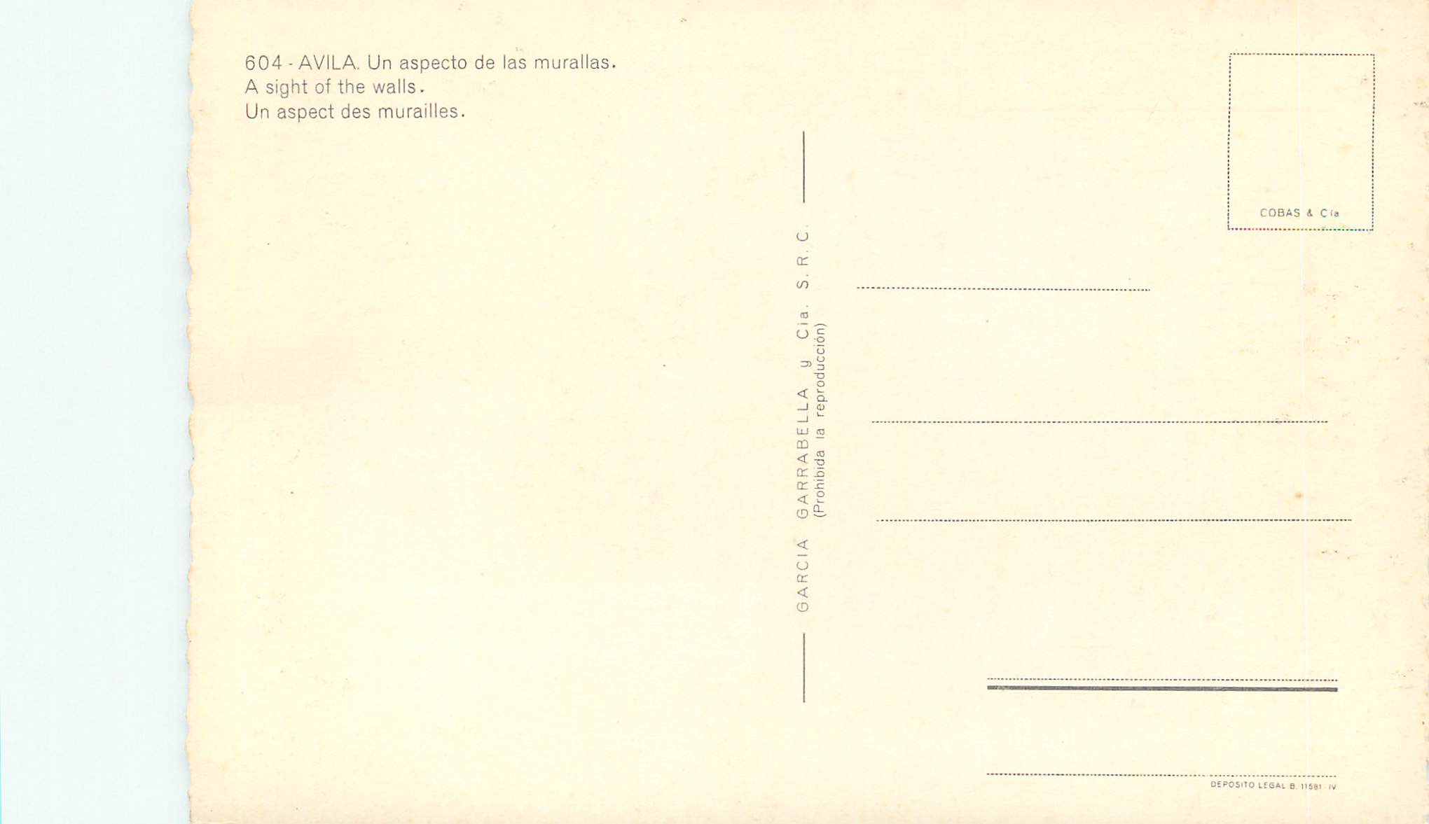 CPM Avila Un aspect de Murailles — Rückseite