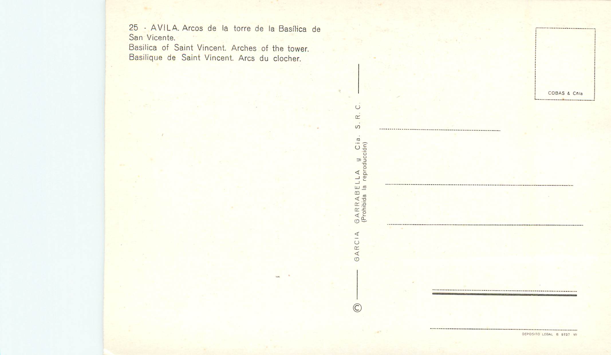 CPM Avila Basilique de Saint Vincent Arcs du Clocher — Back