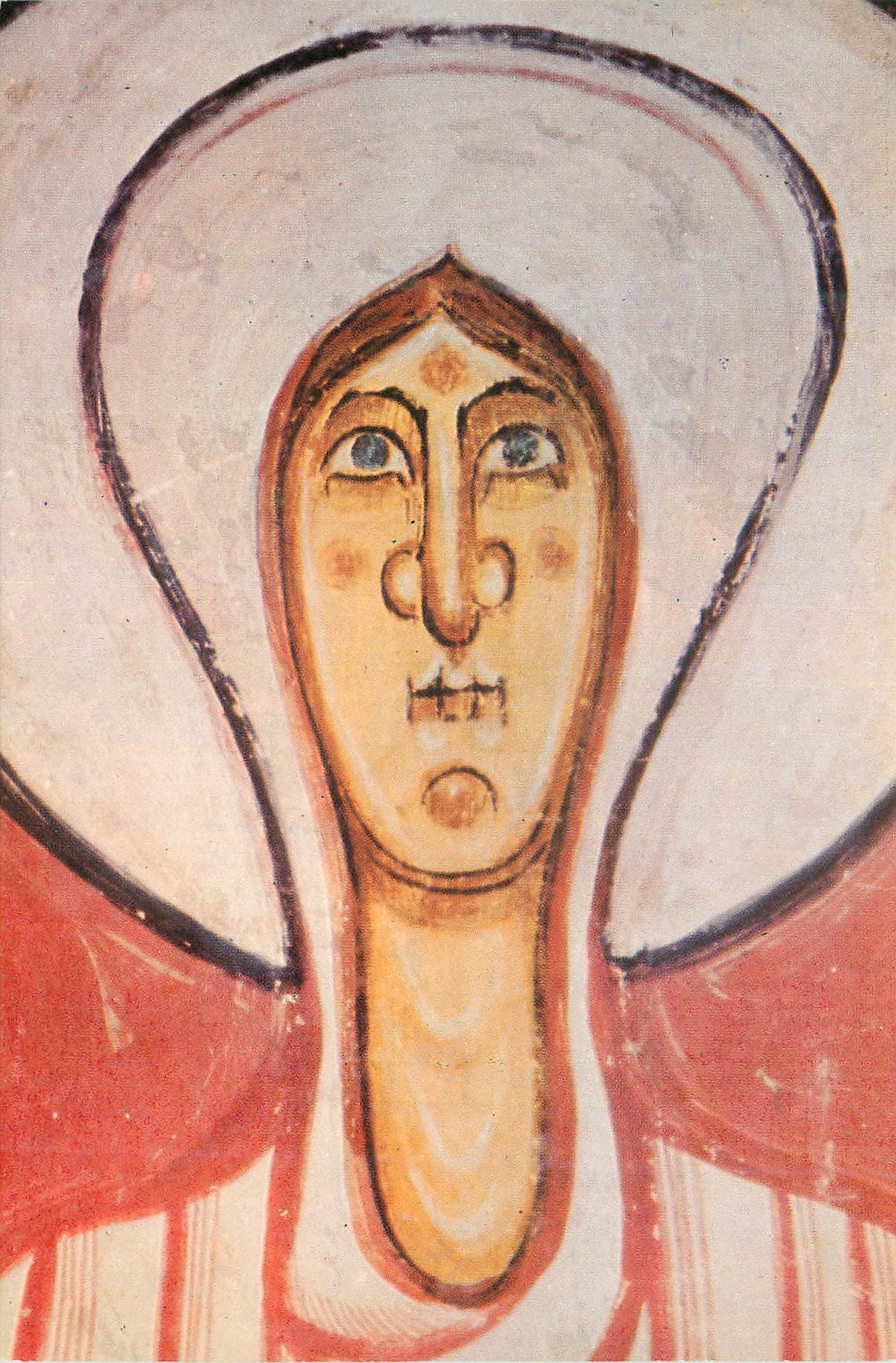 CPM Virgen Detalle Pinfura al Fresco Procedente de St Climentde Taull XII Museo de Cataluna (Barcelona)