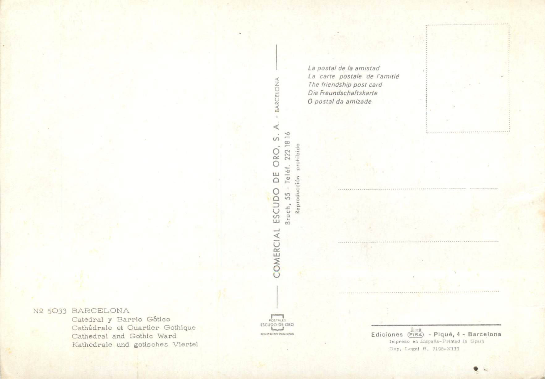 CPM Barcelona Cathedrale et Quartier Gothique  — Verso