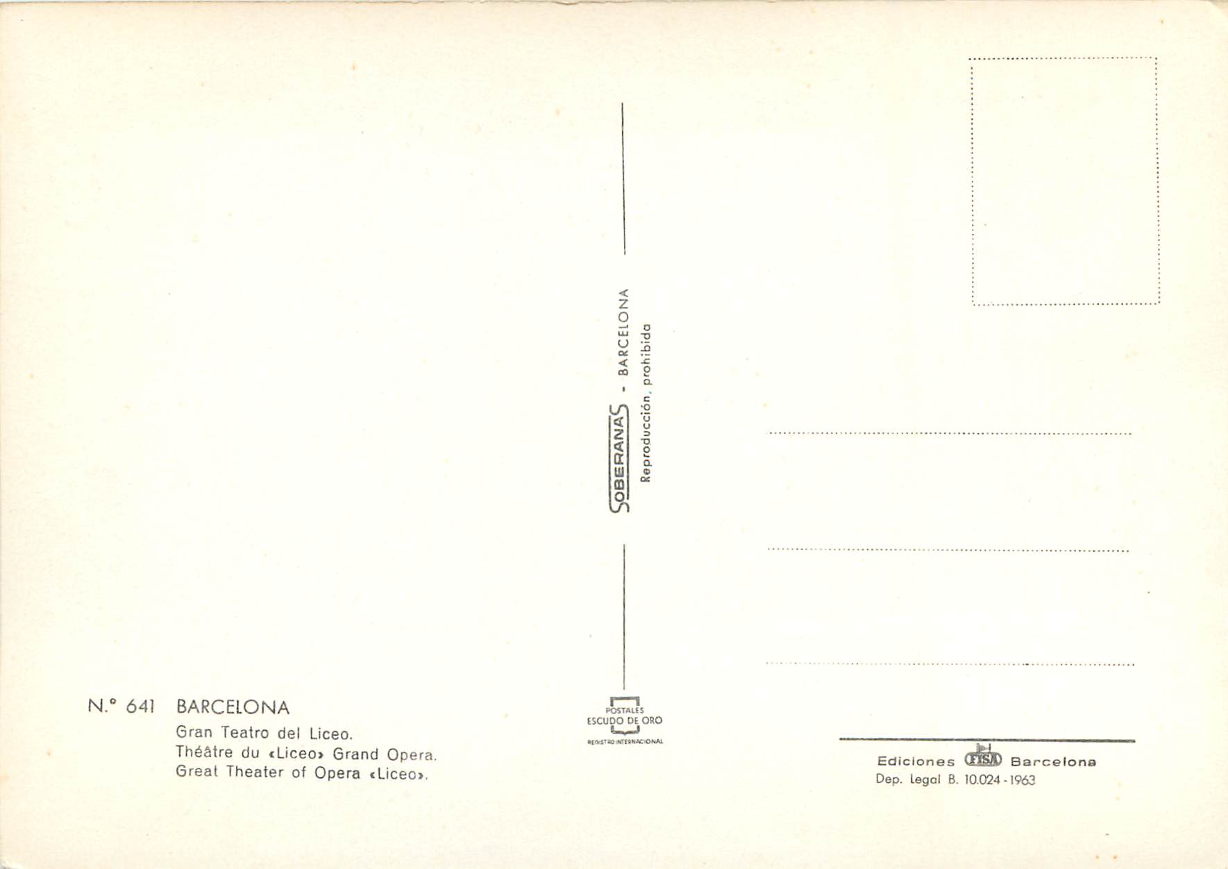 CPM Barcelona Theatre du Liceo Grand Opera — Rückseite