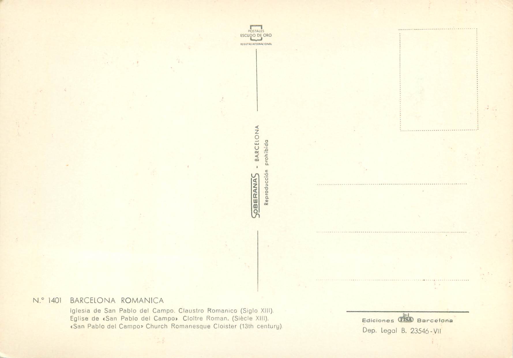 CPM Barcelona Romanica Eglise de San Pablo del Campo Cloitre Roman (Siecle XIII) — Rückseite