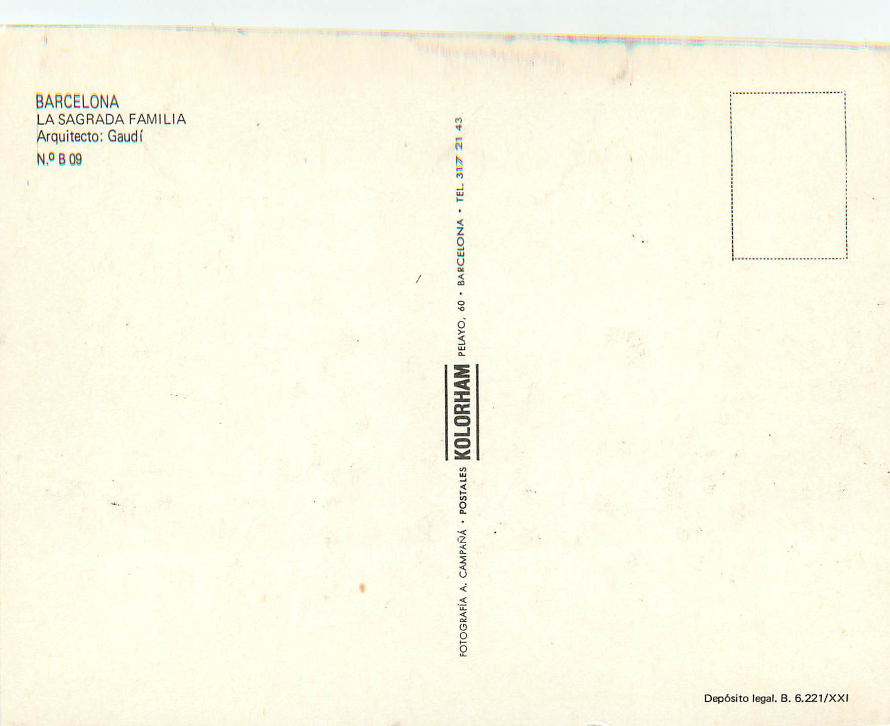 CPM Barcelona La Sagrada Familia Arquitecto Gaudi — Rückseite