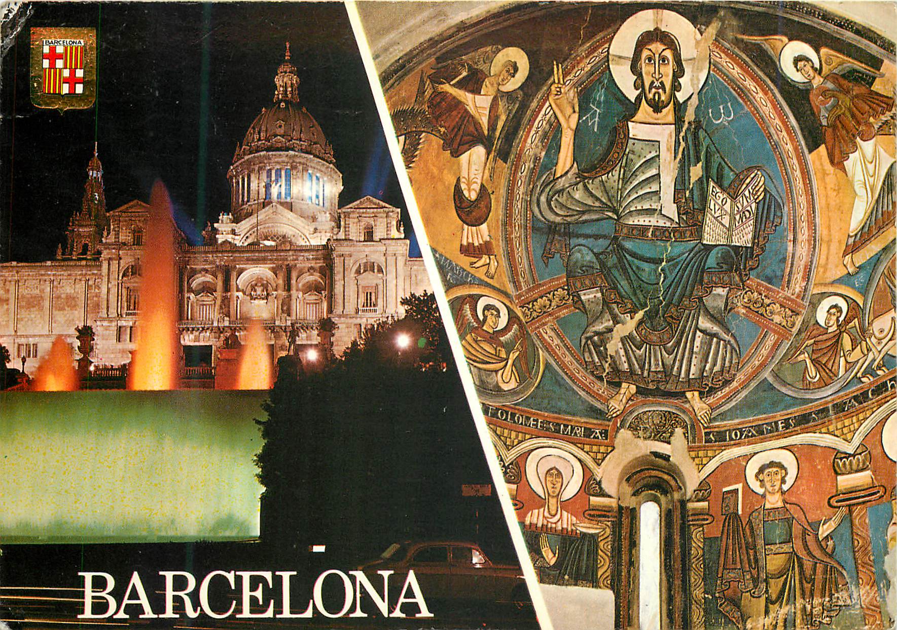 Barcelone — Cathédrale de la Sagrada Familia et mosaïque de l'abside de Sant Climent de Taüll — Éditeur Comercial Escudo de Oro, n° 5802
