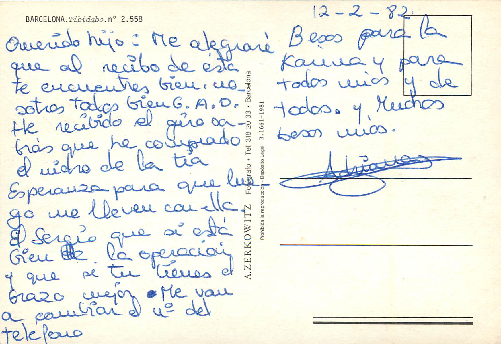 CPM Barcelona Tibidabo Avion — Rückseite