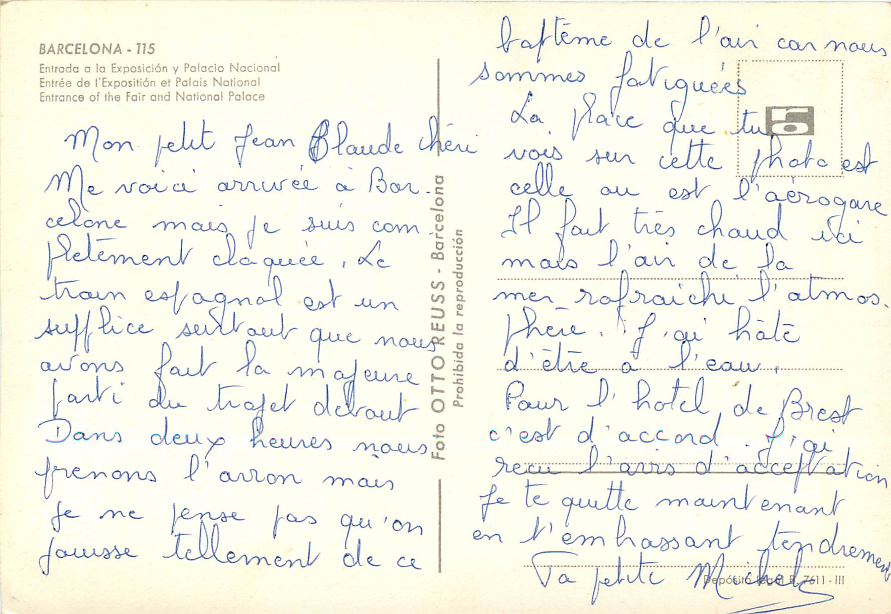 CPM Barcelona Entre de L'exposition et Palais National — Rückseite
