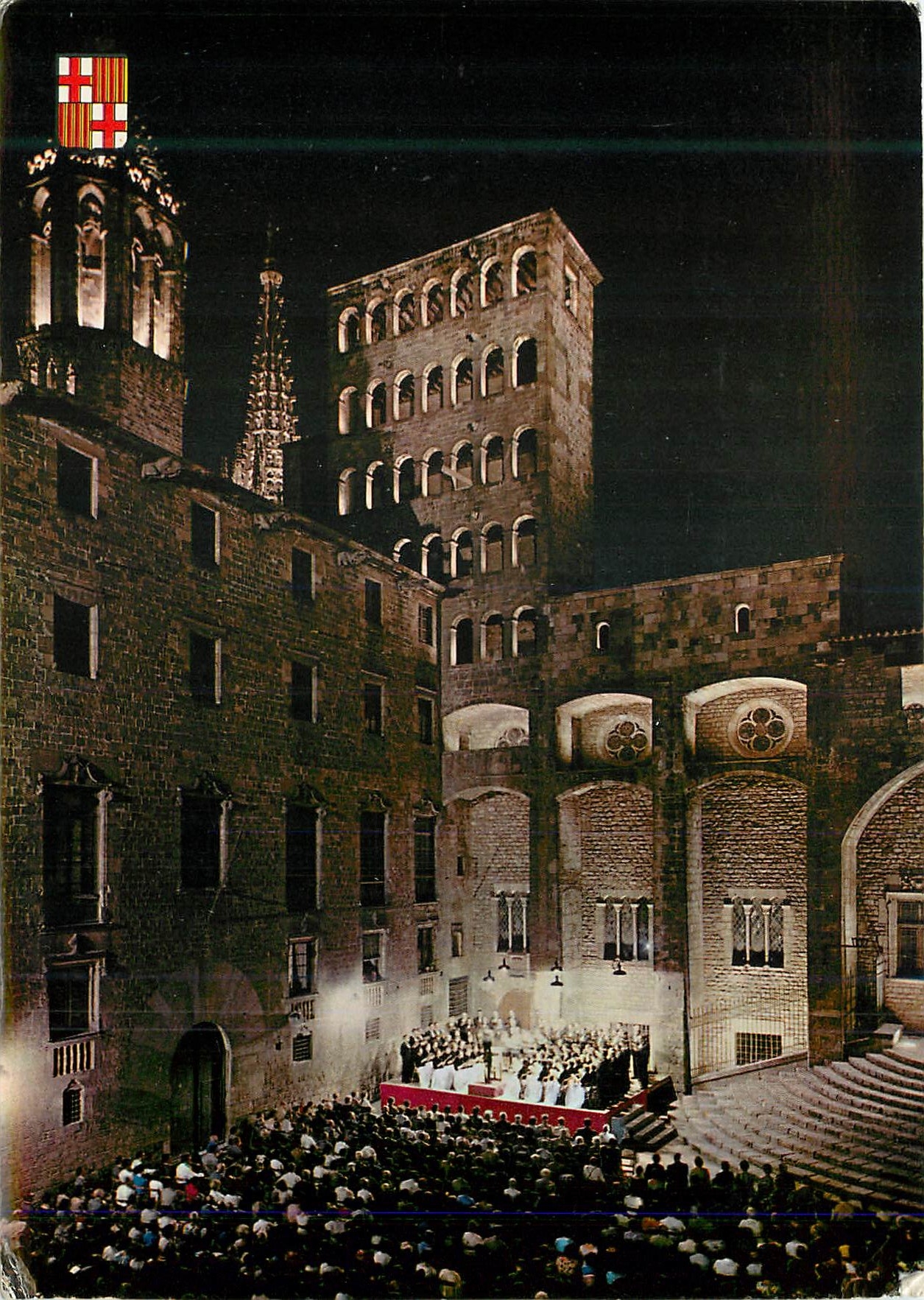 CPM Barcelona Quartier Gothique Place du Roi Vue Nocturne