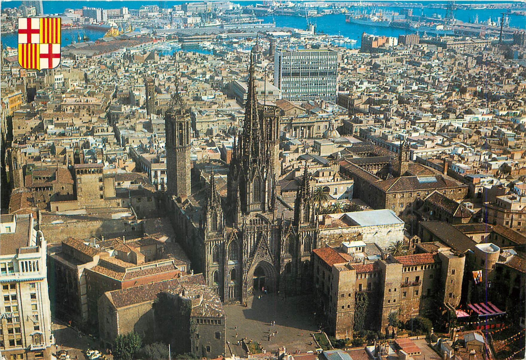 CPM Barcelona Cathedrale Place du Christ Roi Vue Aerienne