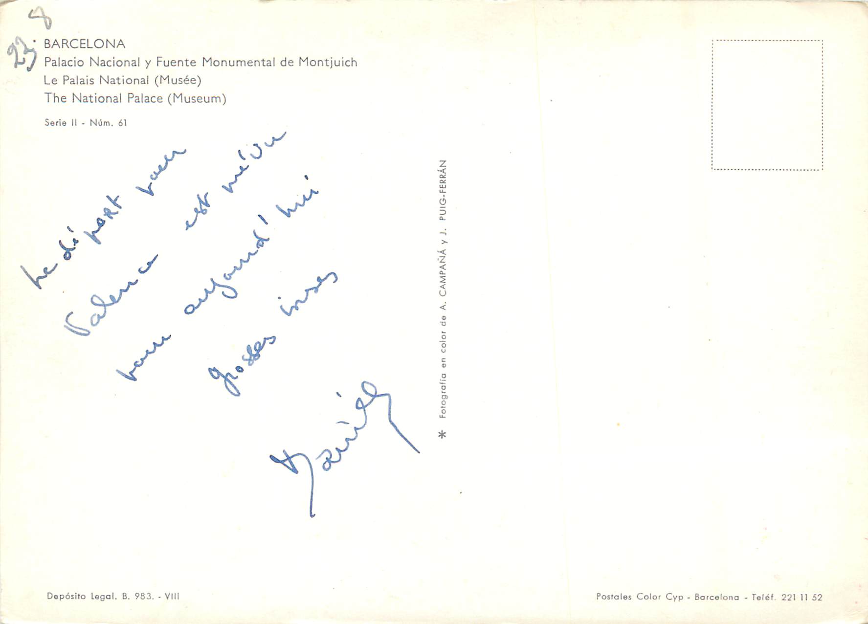 CPM Barcelona le Palais National (Musee) — Rückseite