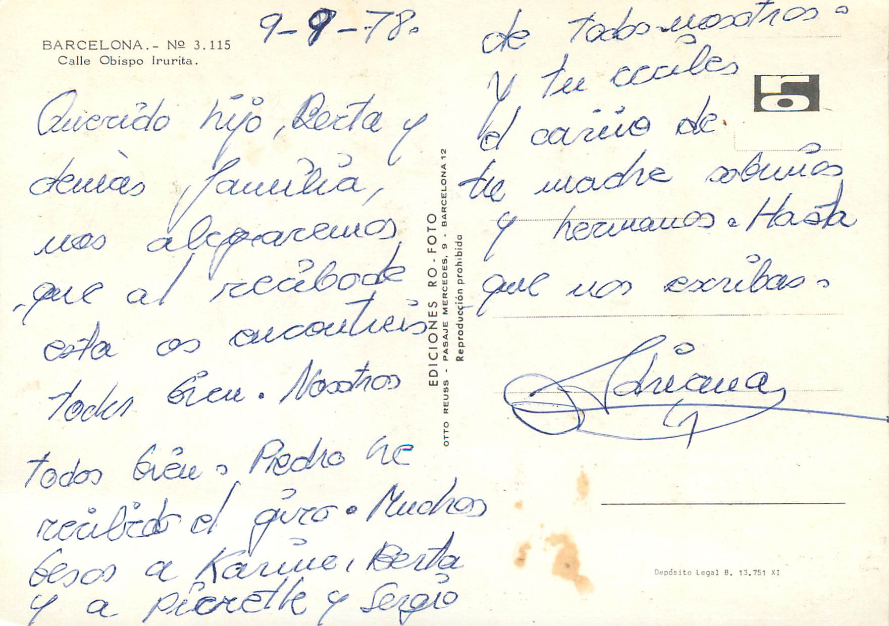 CPM Barcelona Calle Obispo Irurita — Rückseite