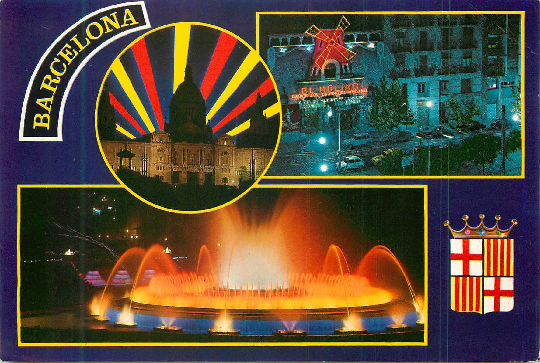 CPM Barcelona Belllezas de la Ciudad de Noche Beautes de la Ville Molino Moulin rouge