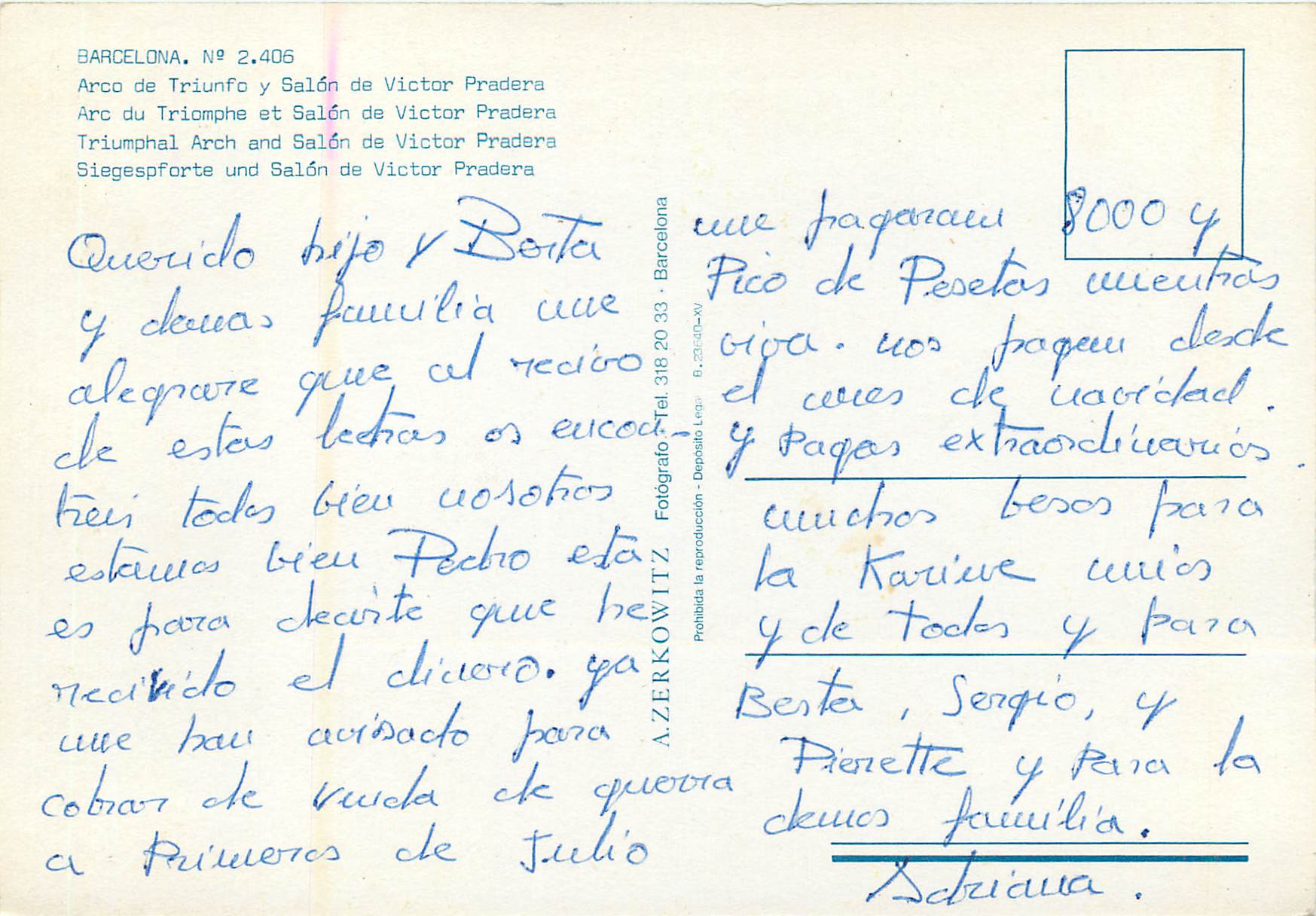 CPM Barcelona Arc du Triomphe et Salon de Victor Pradera — Rückseite
