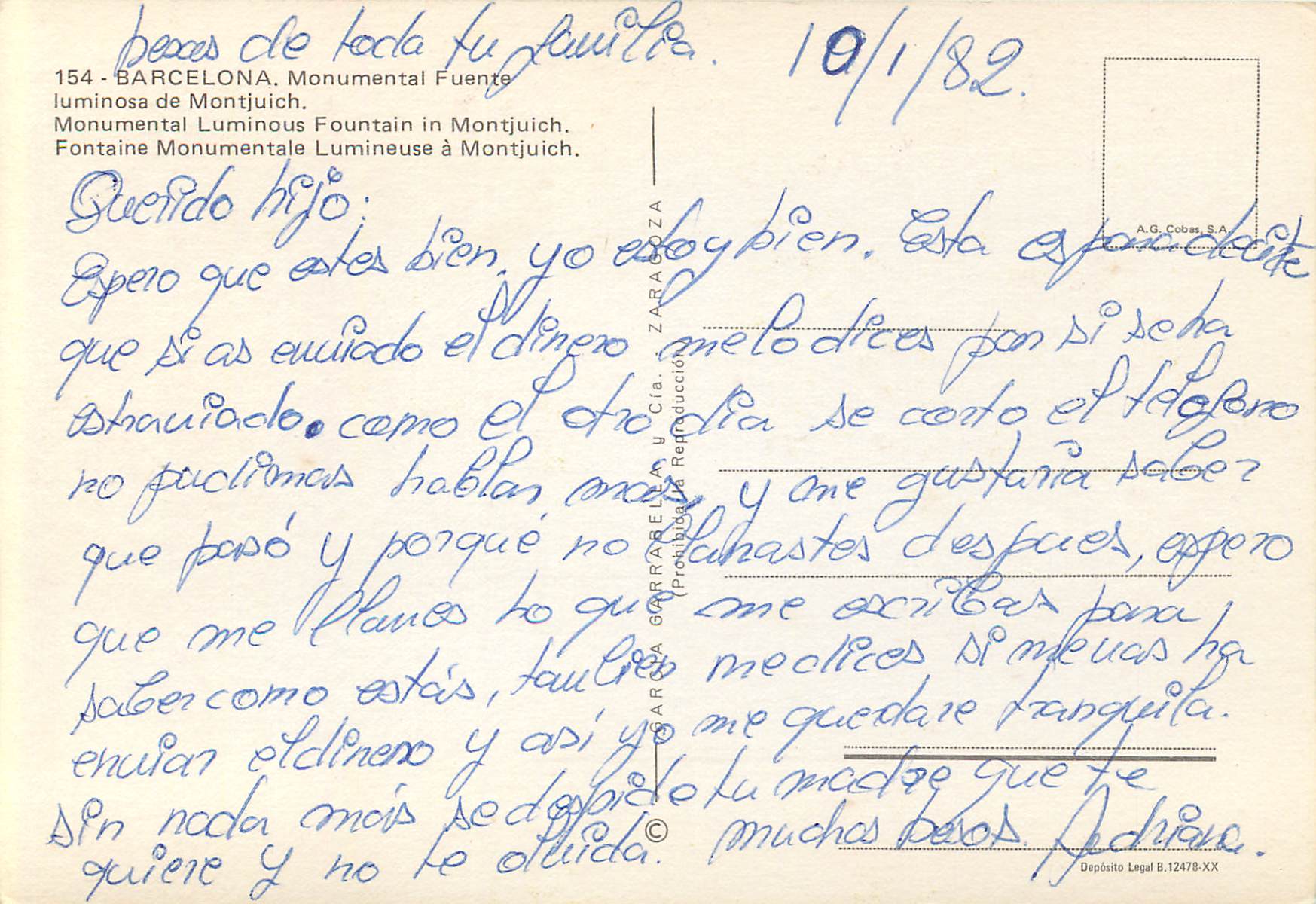 CPM Barcelona Fontaine Monumentale Lumineuse a Montjuich — Verso