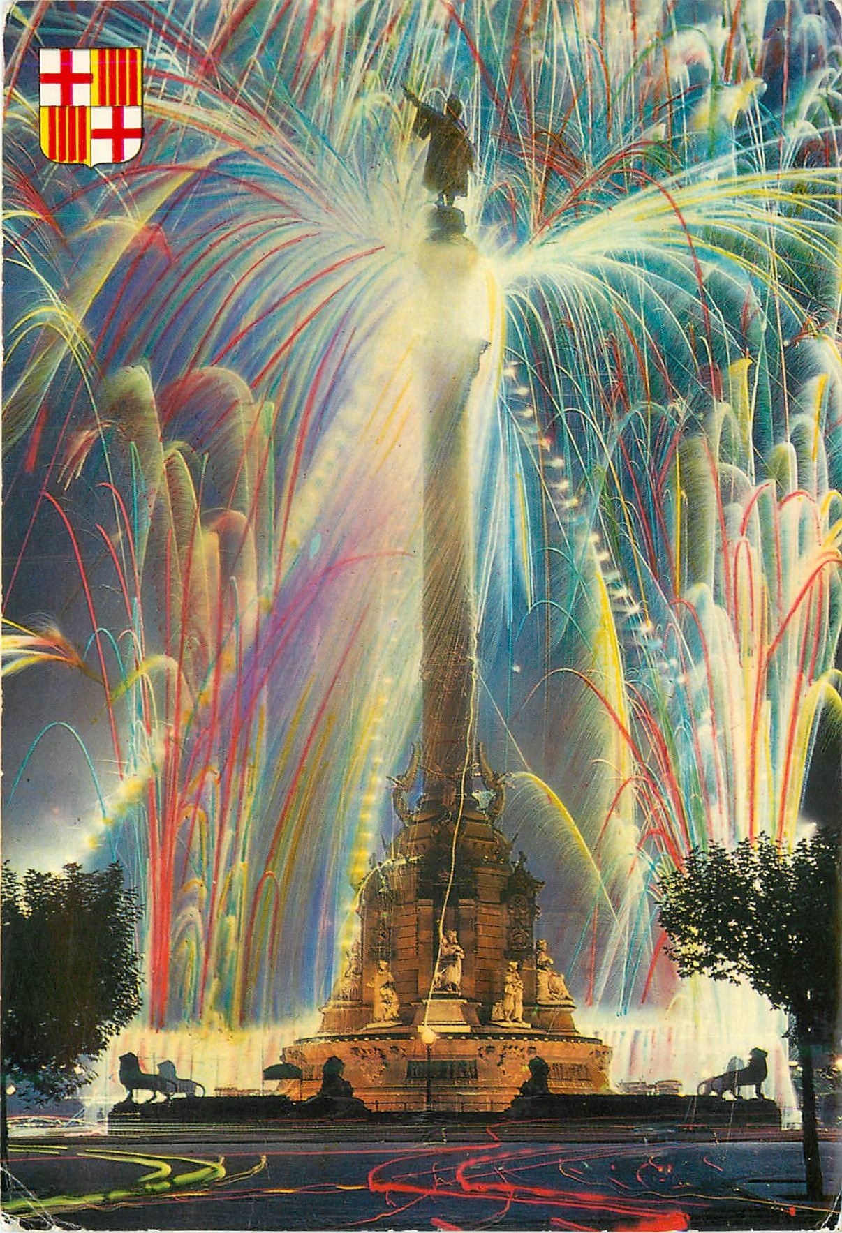 CPM Barcelona Monument a Colomb et Feu d'Artifice