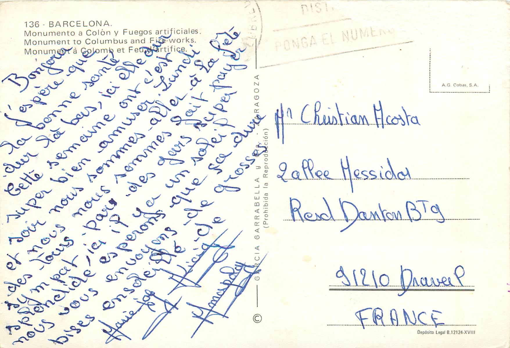 CPM Barcelona Monument a Colomb et Feu d'Artifice — Rückseite