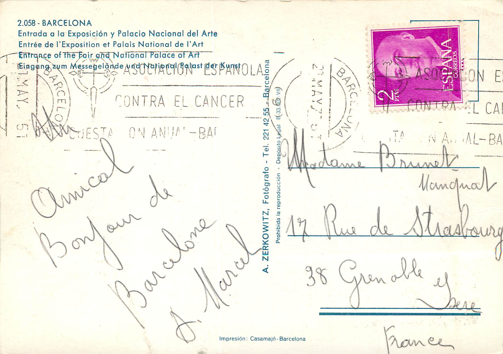 CPM Barcelona Entree de l'Exposition et Palais National de l'Art — Rückseite