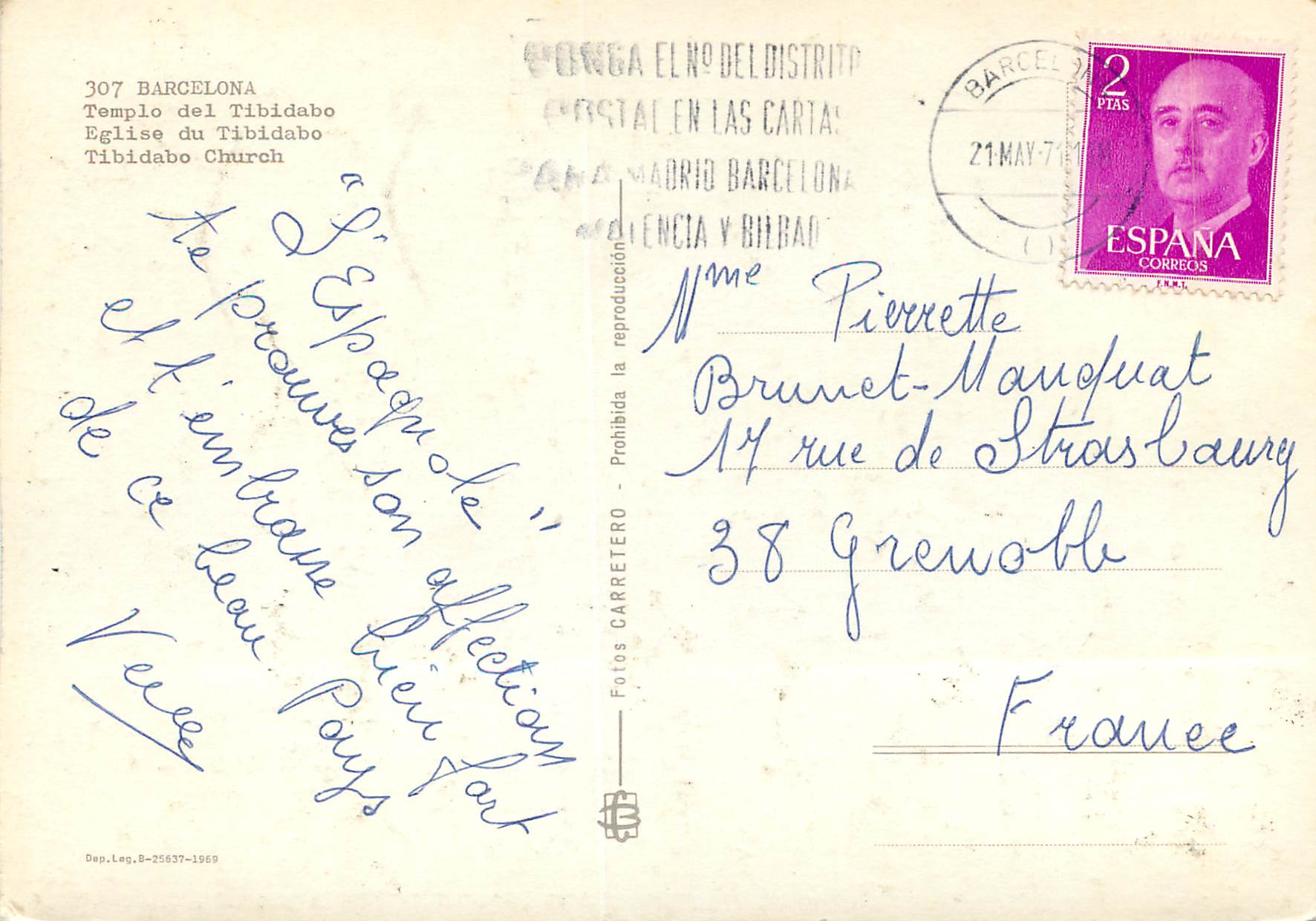 CPM Barcelona Eglise du Tibidabo — Rückseite