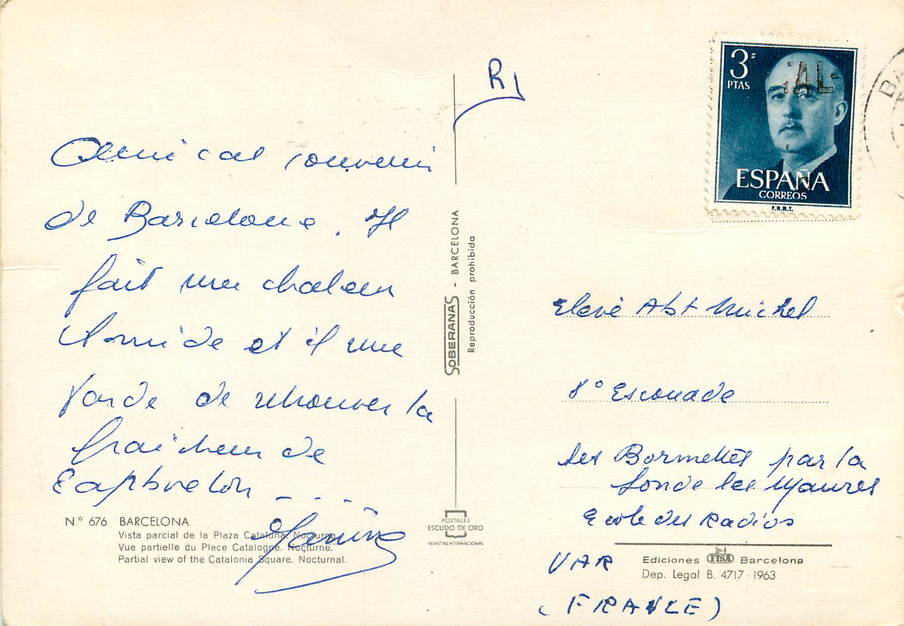 Plaza Catalunya — Nachtsicht — Ediciones ORO, N° 676 — Rückseite