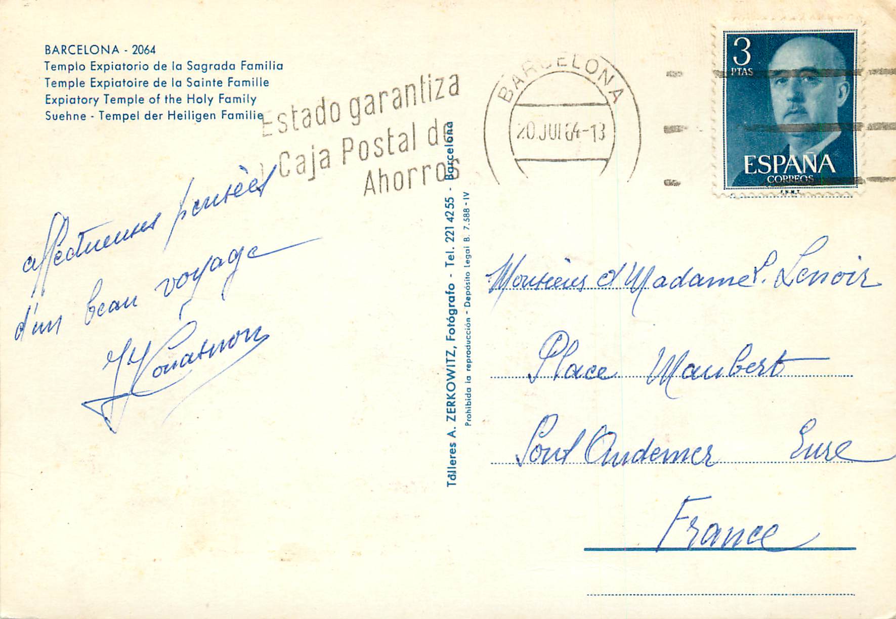 CPM Barcelona Temple Expiatoire de la Sainte Famille — Rückseite