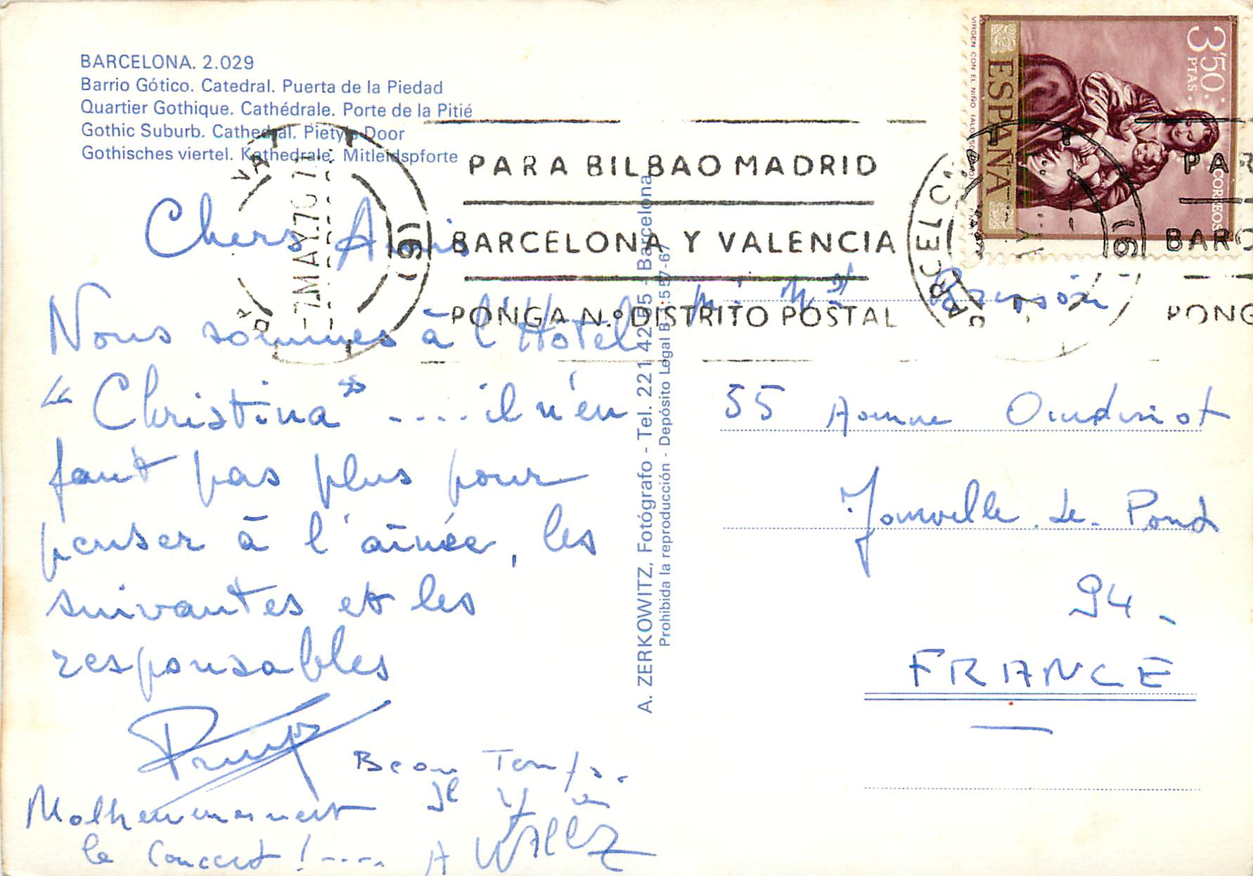 CPM Barcelona Quartier Gothique cathedrale Porte de la Pitie — Rückseite