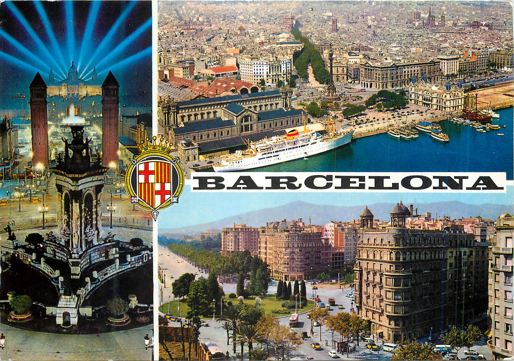 CPM Barcelona Plaza de Espana Vista General Diagonal Pl calvo Sotelo Bateau