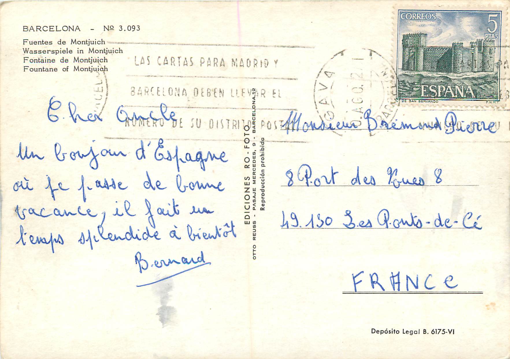 CPM Recuerdo de Barcelona Fontaine de Montjuich — Rückseite