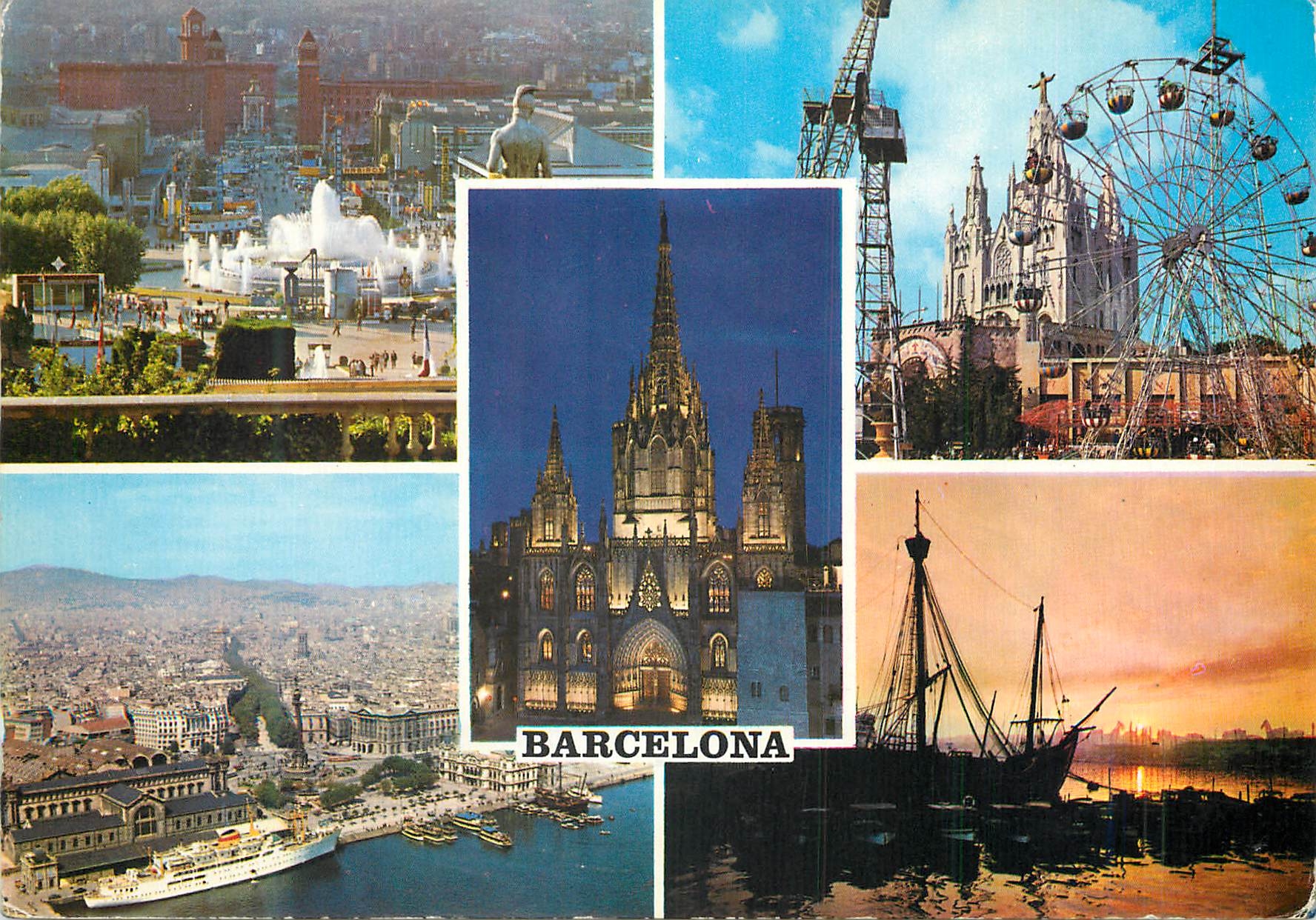 CPM Barcelona Fle Monumental Tibidabo catedral Puerto Carabola Sta Maria Bateau Christophe Colomb