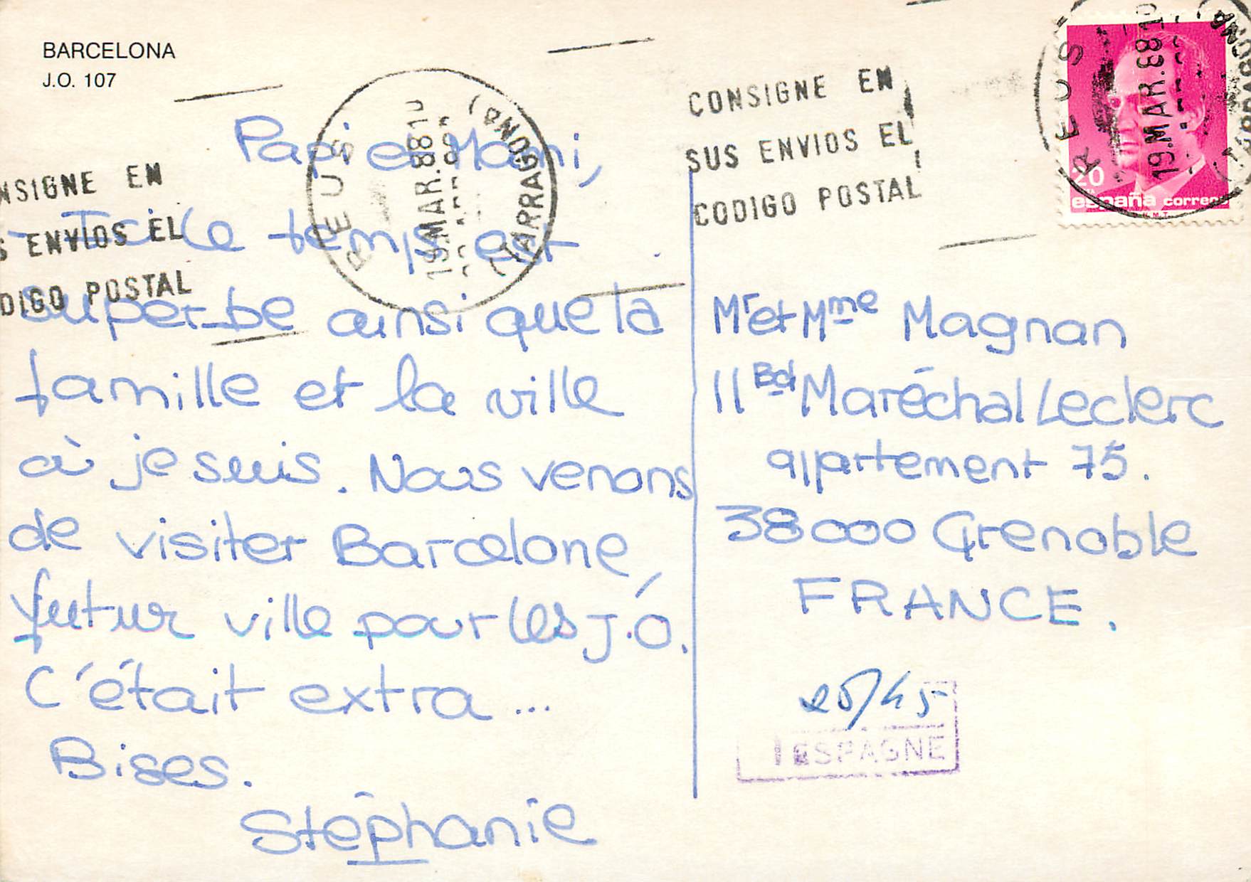 CPM Barcelona Olimpica 1992 Jeux Olympiques Tennis — Rückseite