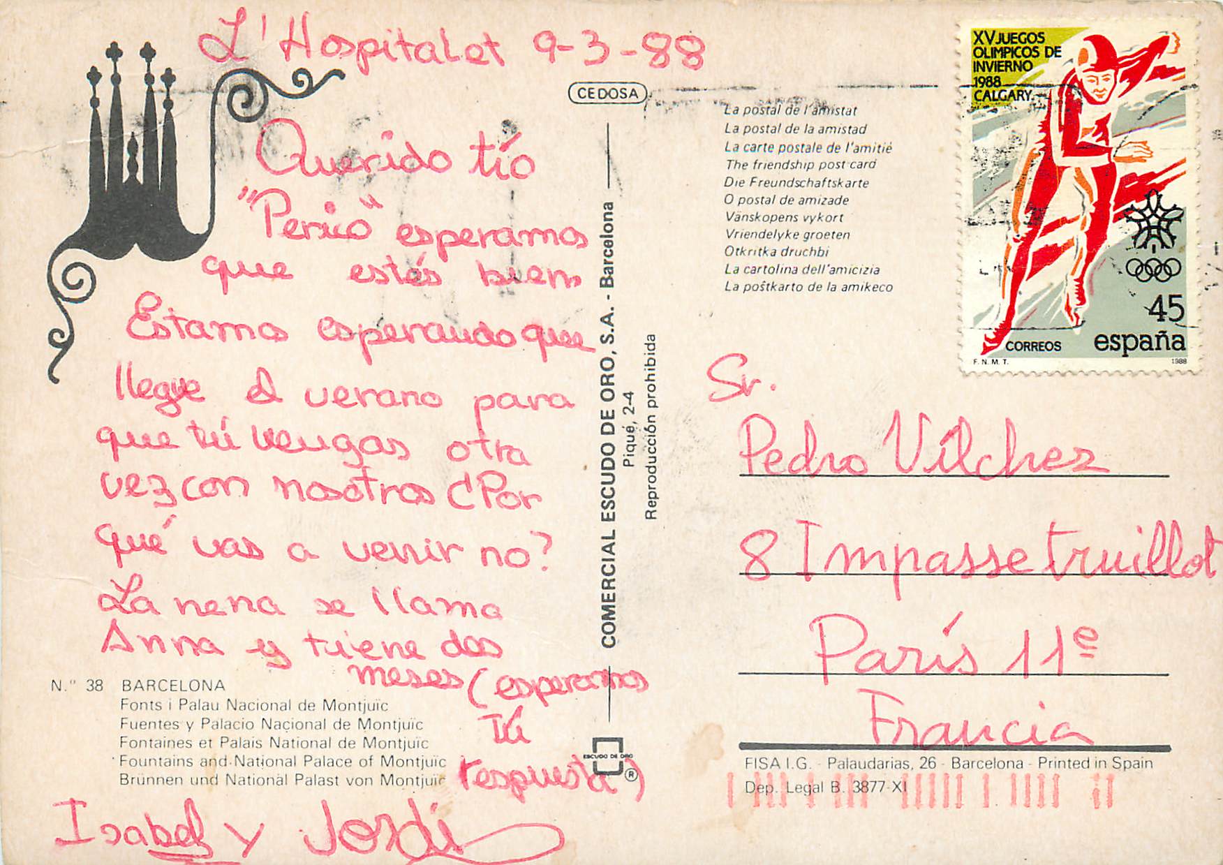 CPM Barcelona Fontaines et Palais National de Montjuich — Rückseite