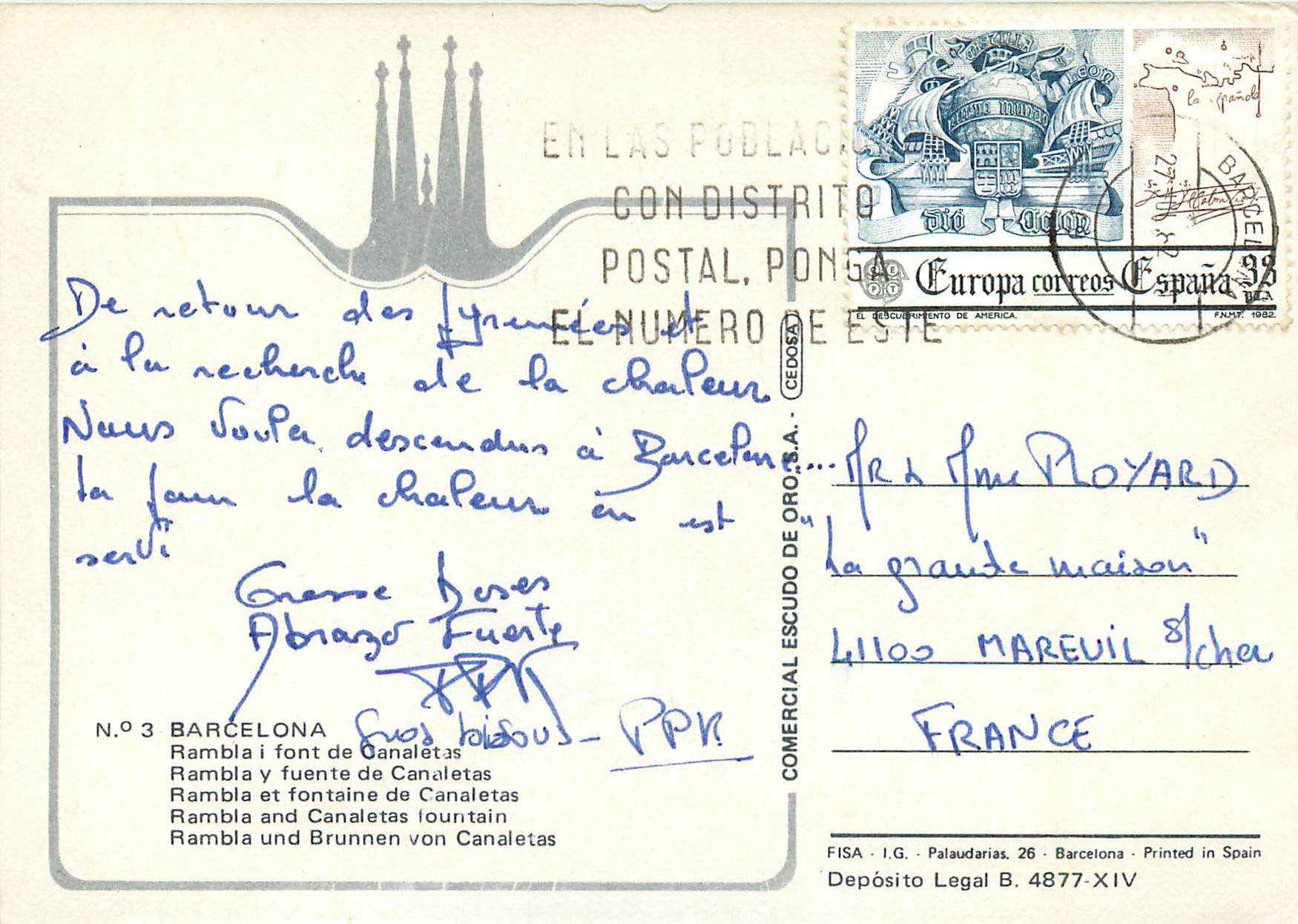 CPM Barcelona Rambla et Fontaine de Canaletas — Rückseite