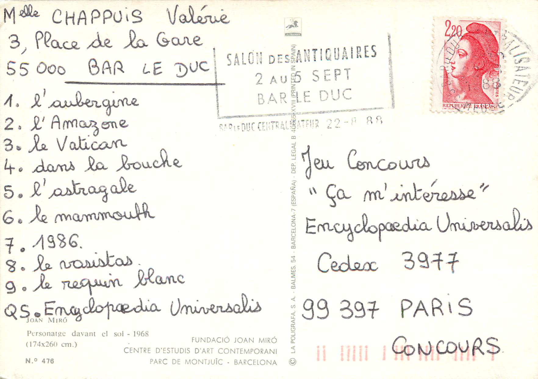 CPM Barcelona Centre d'Estudis d'Art Contemporani Parc de Montjuich — Rückseite