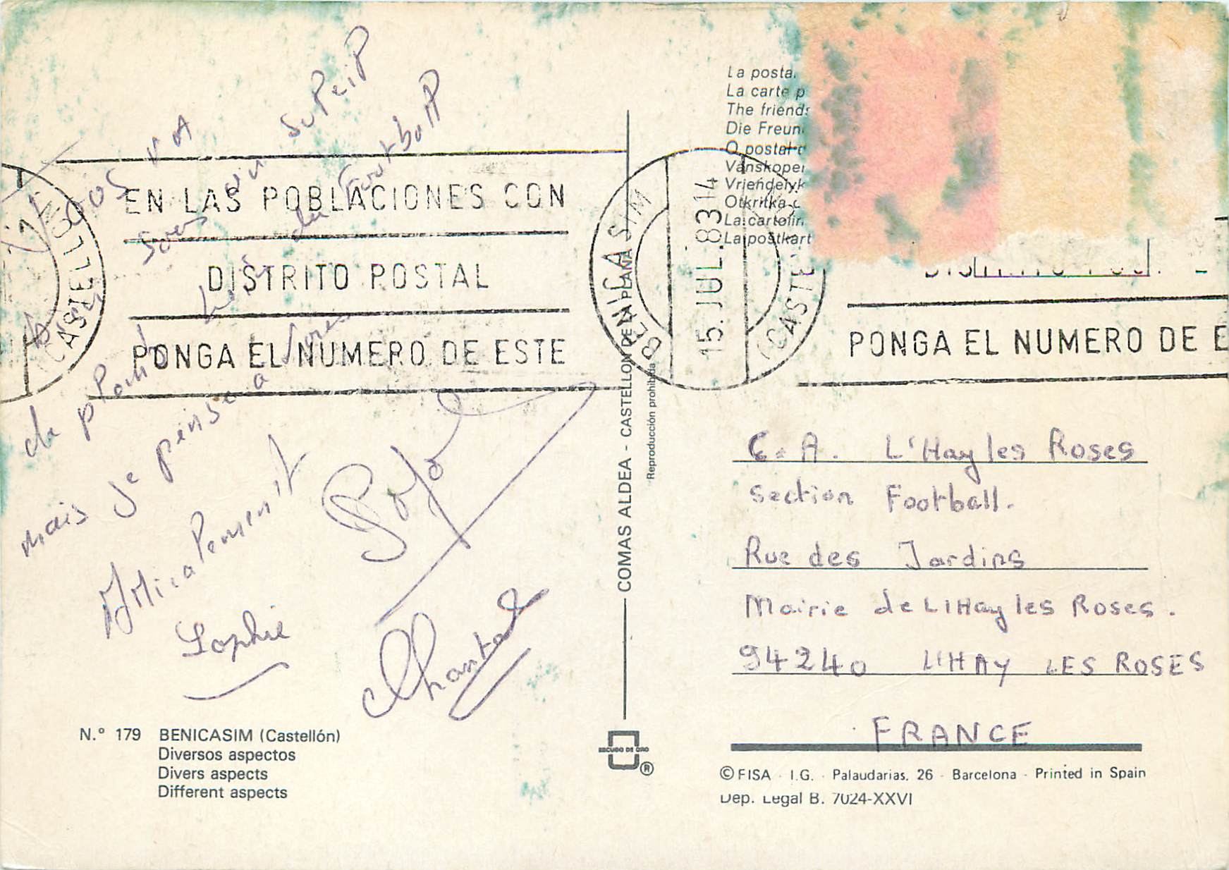 CPM Benicasim (Castellon) Divers Aspects — Rückseite